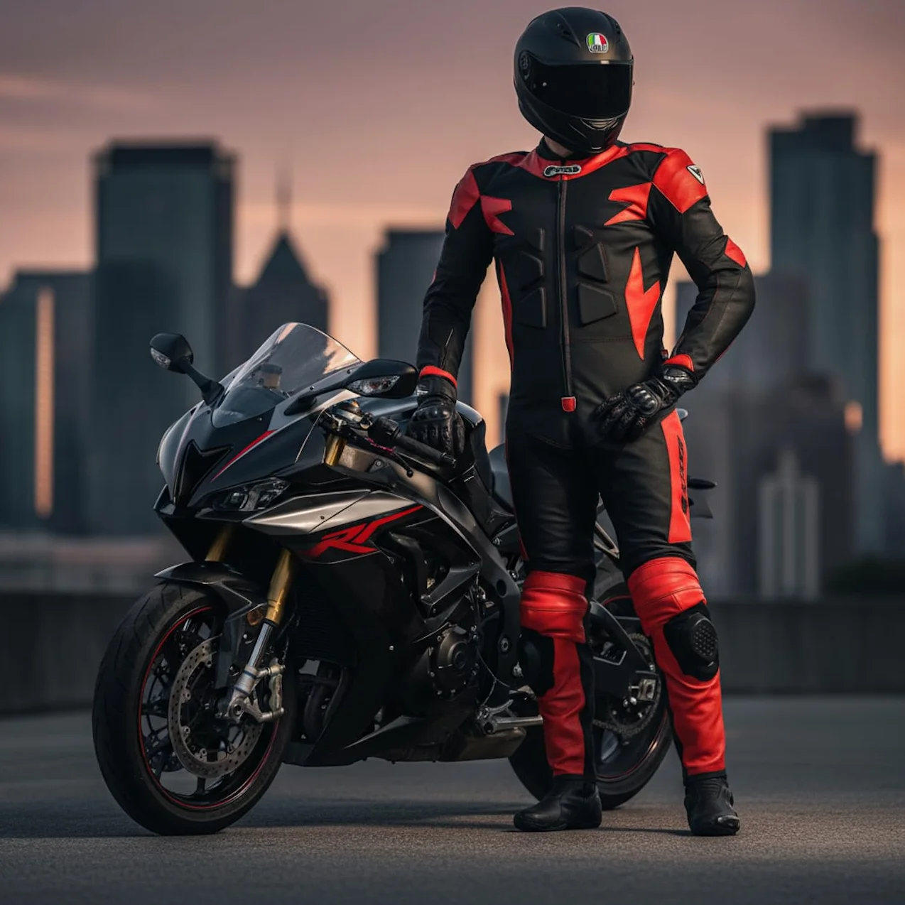 BI ESSE Kombinezon motocyklowy ze skóry i tkaniny, idealny na ulicę, długie podróże, wycieczki, pitbike, w komplecie z garbem i certyfikowanymi ochraniaczami