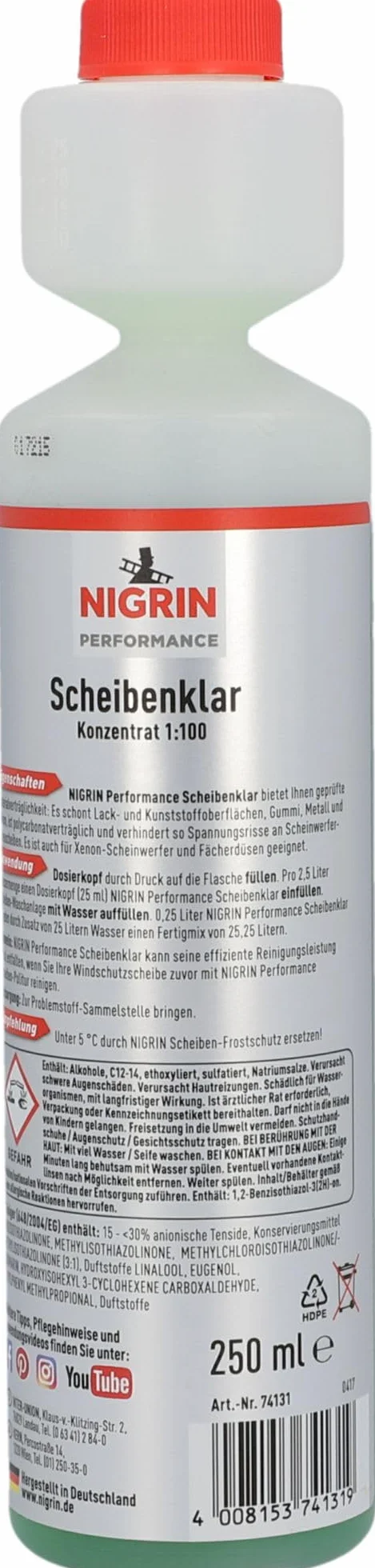 NIGRIN Scheibenklar koncentrat 1:100, 250 ml, bezbarwny