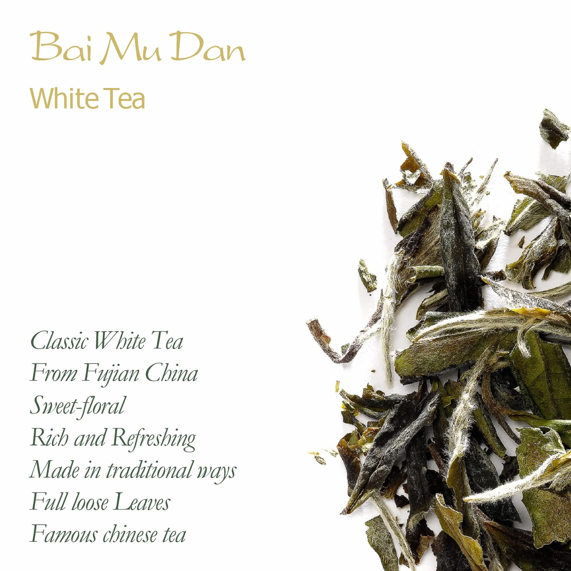 Bai Mu Dan - Biała Peonia Białe Liście Roztaczane z Chin - Baimudan lub Paimutan 50g