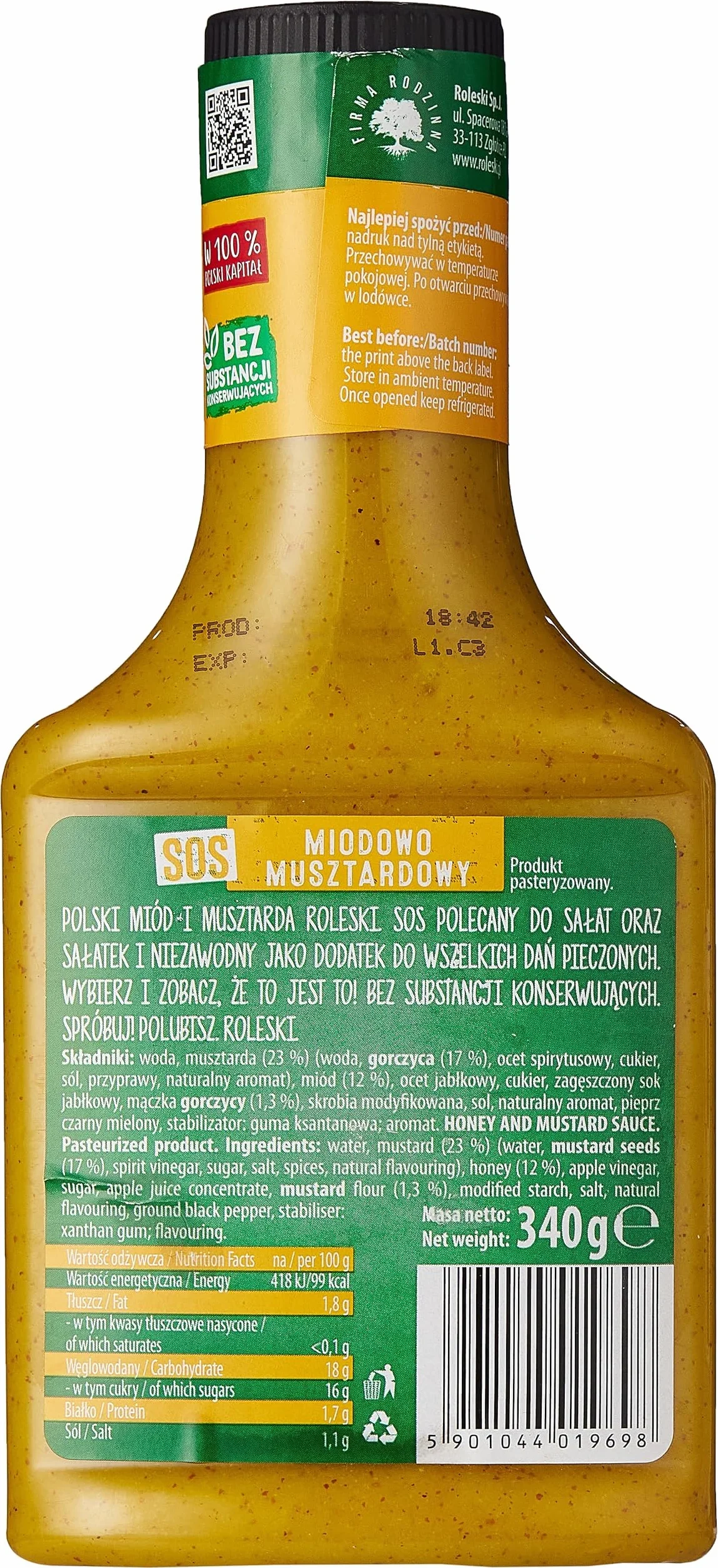 Sos miodowo musztardowy ROLESKI 340 g
