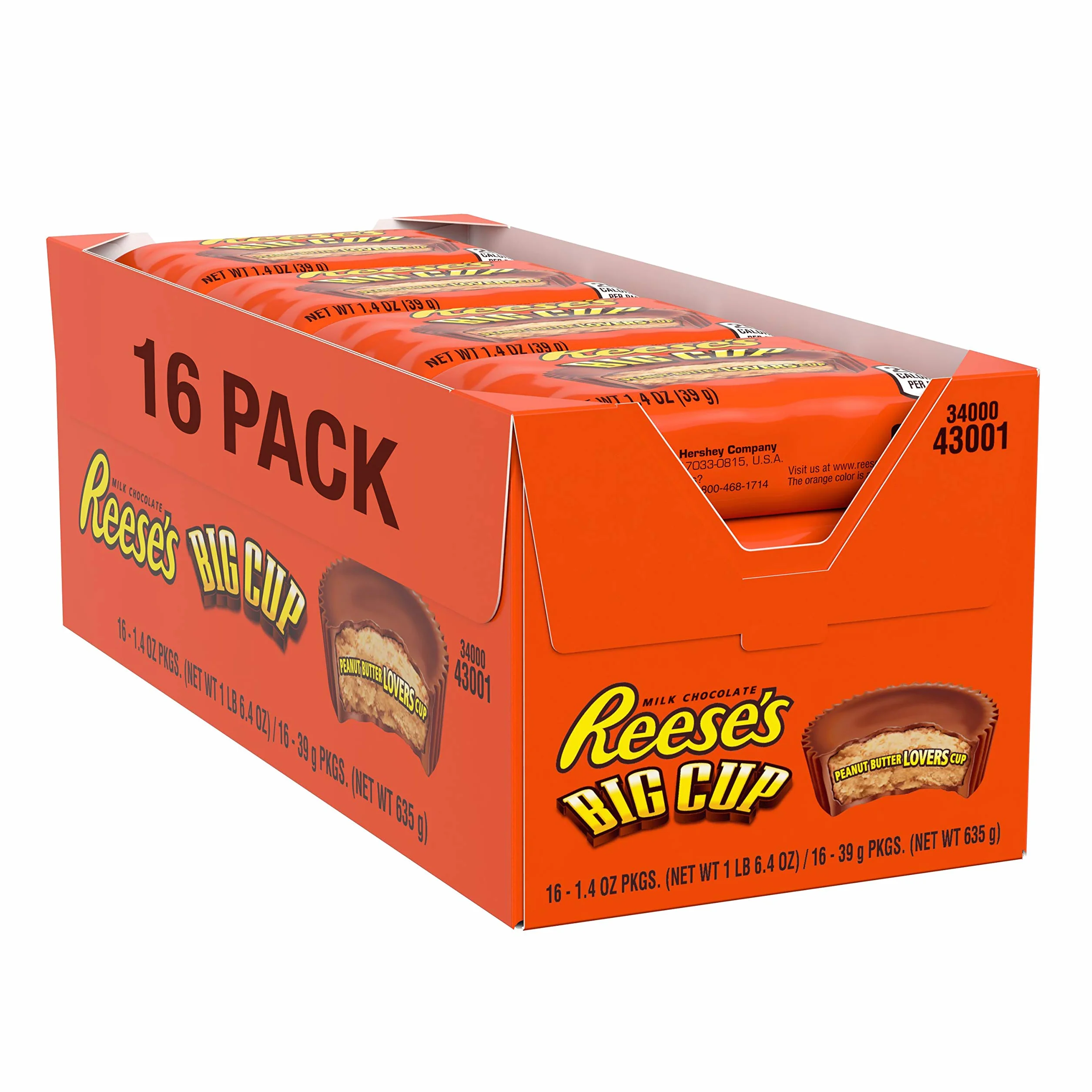 Reeses Big Cup Standard Bar – duży batonik z masłem orzechowym: 16 sztuk (16 x 39 g)