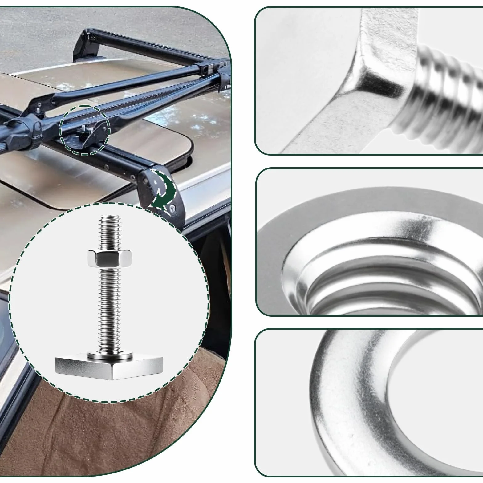 SWTYExt 6 sztuk adapterów w kształcie litery T, M6 x 35 mm, kompatybilne z bagażnikiem dachowym Thule M6, ze stali nierdzewnej, z nakrętkami, podkładki do bagażnika rowerowego, bagażnika dachowego 20