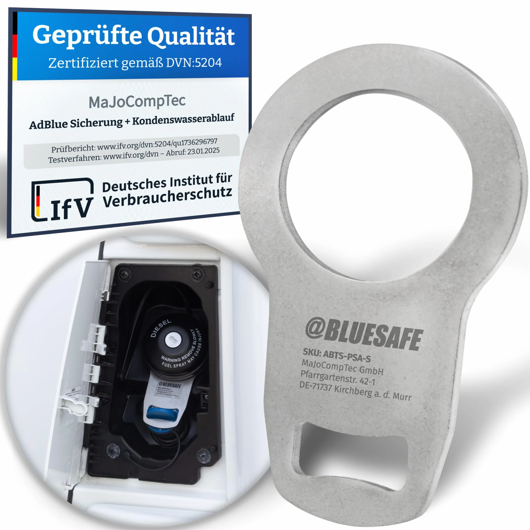 MaJoCompTec ADBLUESAFE zabezpieczenie korka wlewu paliwa AdBlue ze stali nierdzewnej Boxer Jumper Ducato