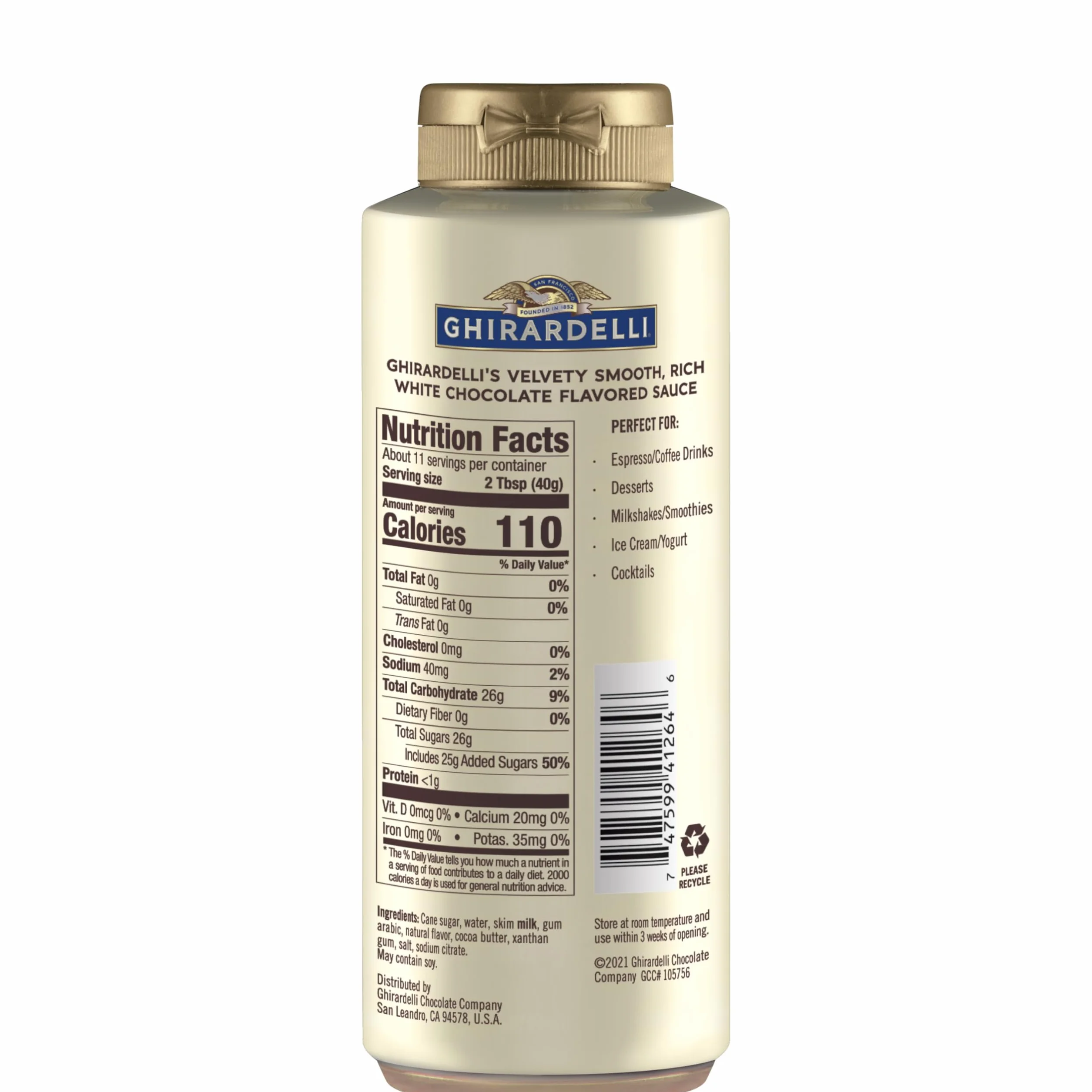 Ghirardelli Sos z białej czekolady, butelka wyciskana 473 ml