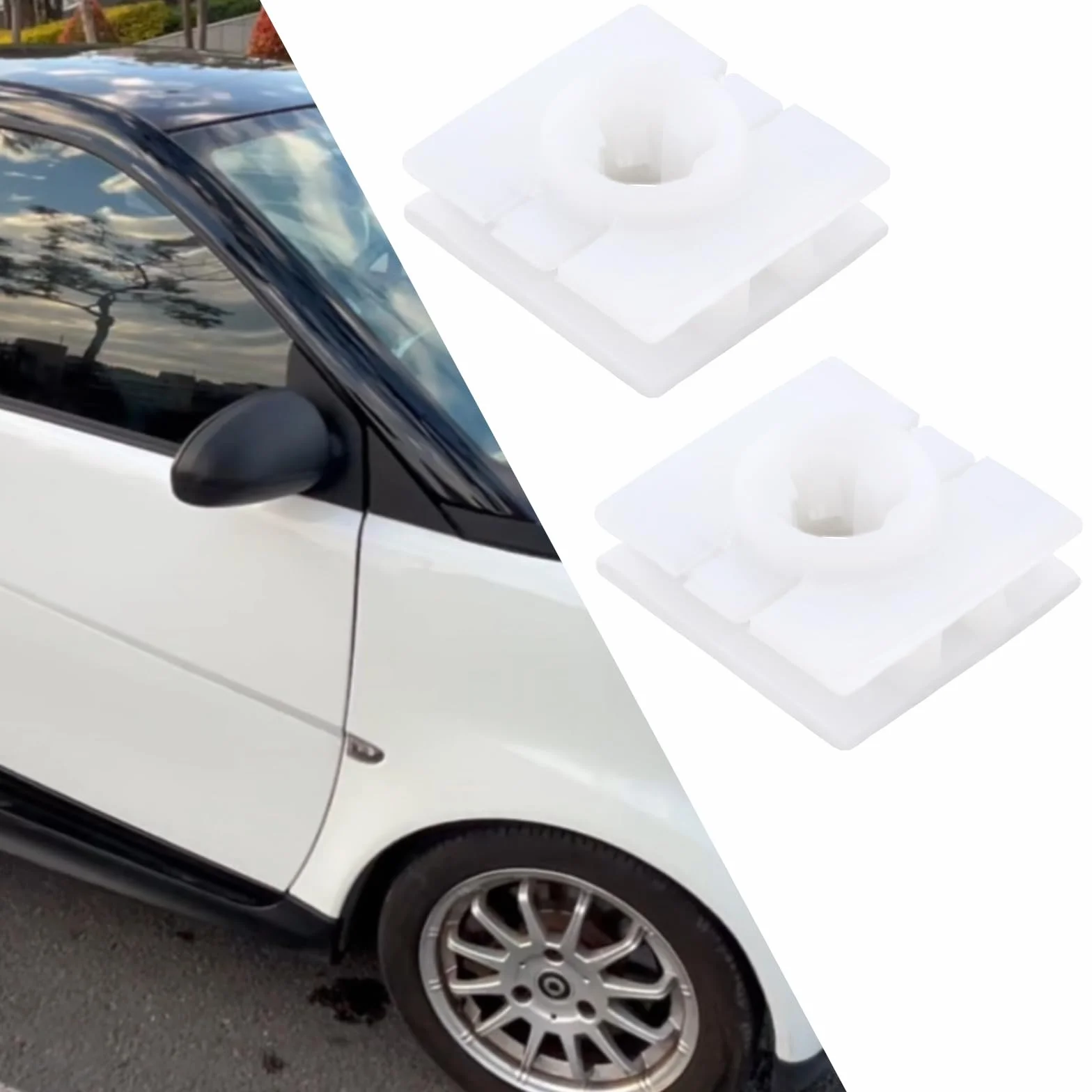 Plastikowe kwadratowe klipsy mocujące z progu bocznego, kompatybilne z Smart Fortwo 451 i kompatybilne z Audi New A4L B9, 20 szt., białe