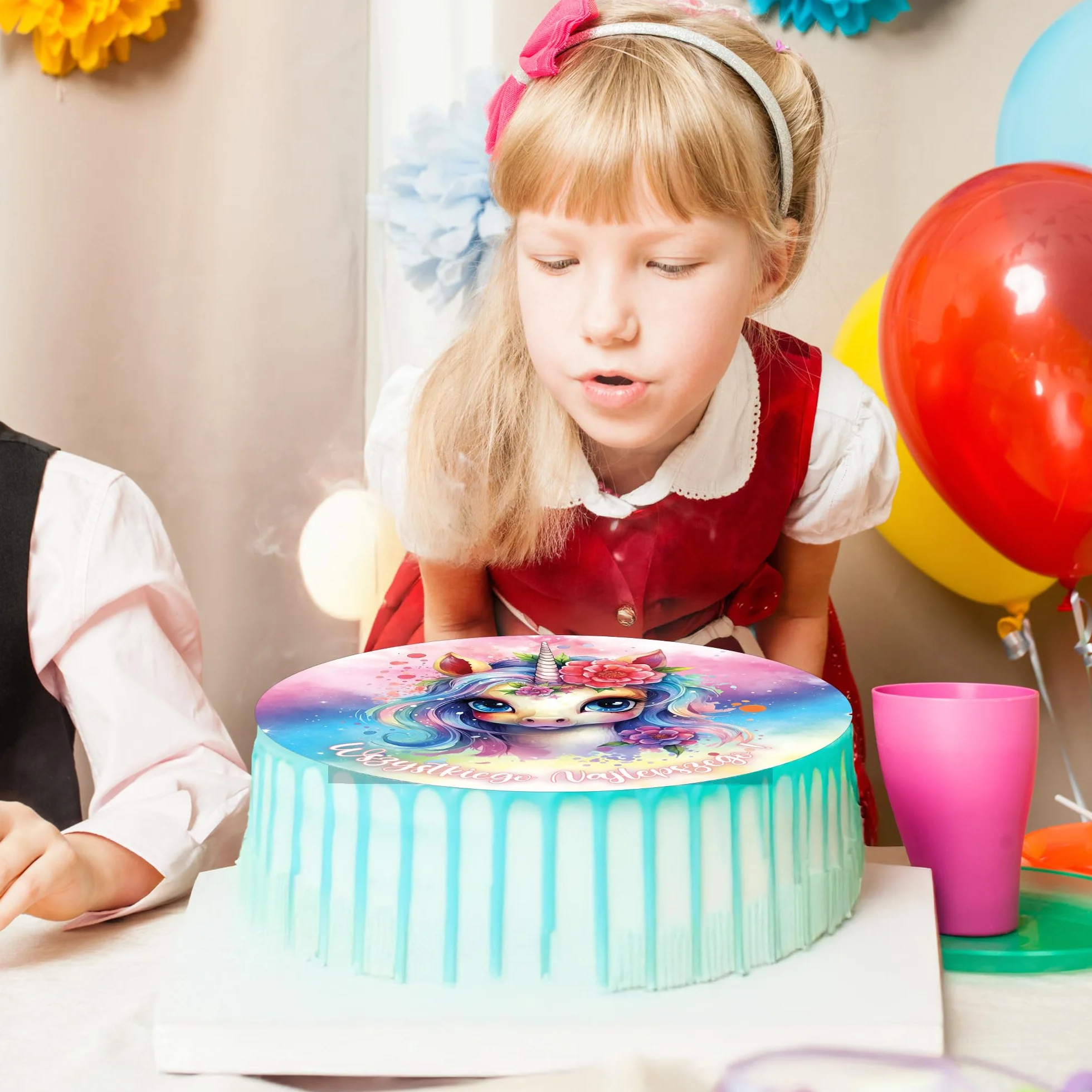 J&M DECO Opłatek na tort Jednorożec Ø20 cm – jadalna dekoracja urodzinowa dla dzieci – topper tortowy z motywem jednorożca – bezglutenowy i wegański