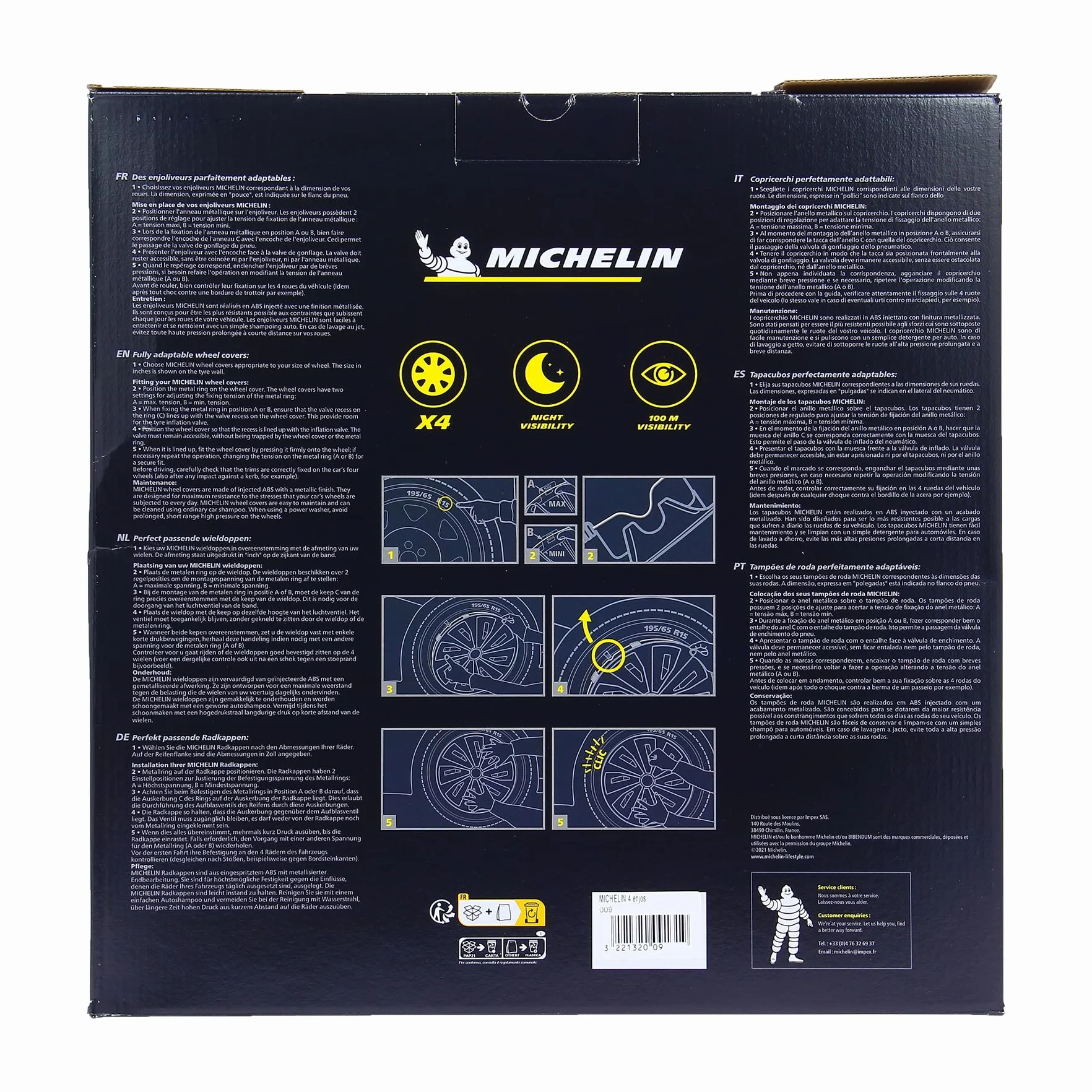 MICHELIN 4 kołpaki ozdobne NVS 3D Black Edition. Koła 40.6 cm