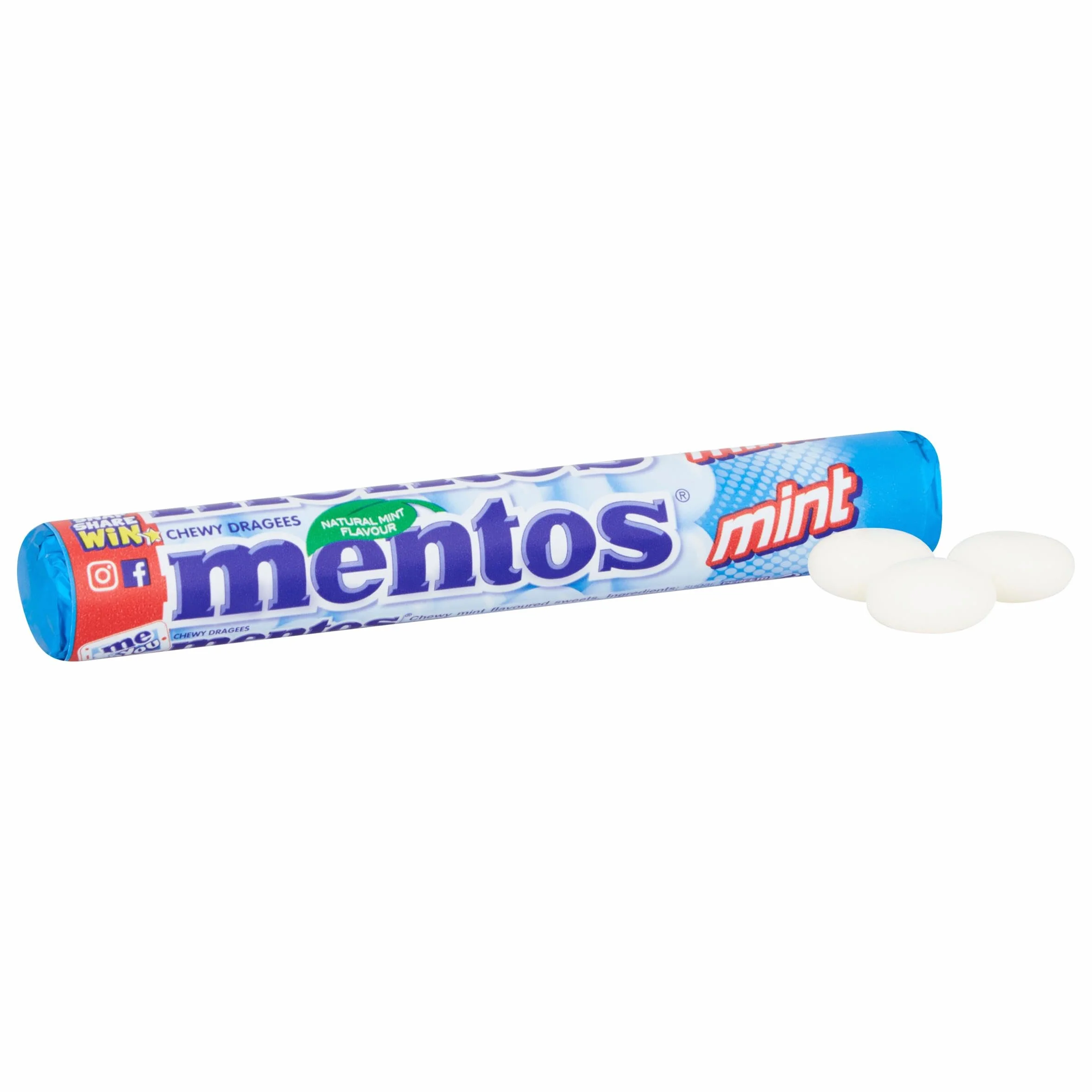 Mentos Miętowe cukierki do żucia, drażetki o smaku mięty pieprzowej dla świeżego oddechu, opakowanie zbiorcze, opakowanie na cukierki, wyświetlacz sprzedaży (40 rolek), wegańskie