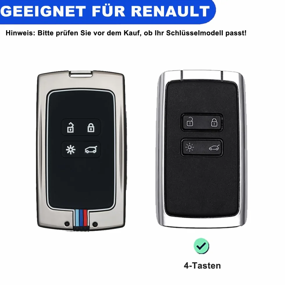 Pokrowiec na klucze Renault Kadjar Captur Koleos Clio Zoe Megane (IV/4) 4 przyciski, stop cynku, czarny