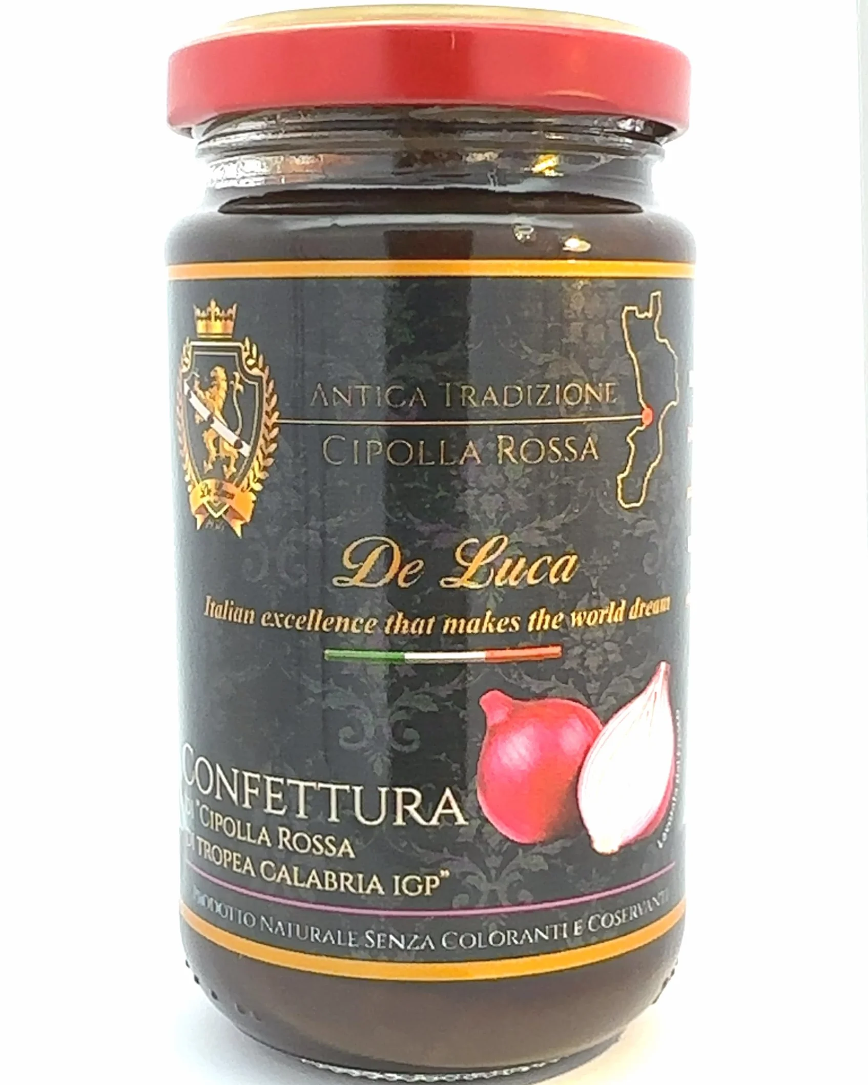 Dżem z czerwonej cebuli Tropea IGP De Luca 230 g, włoski, szklany słoik