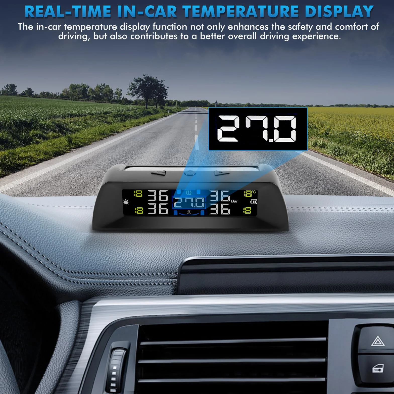 KAOLALI System monitorowania ciśnienia w oponach, TPMS z monitorowaniem temperatury w samochodzie, ładowarka solarna i USB, 4 zewnętrzne czujniki opon, automatyczne włączanie/wyłączanie, do kampera