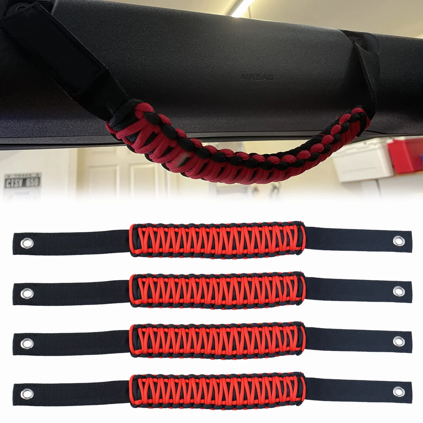 Uchwyty do drążka rolkowego, zamiennik uchwytu Paracord do Bronco 2021 2022 2023 2/4-drzwiowe akcesoria wewnętrzne, wytrzymuje do 158 kg, 4 czerwone