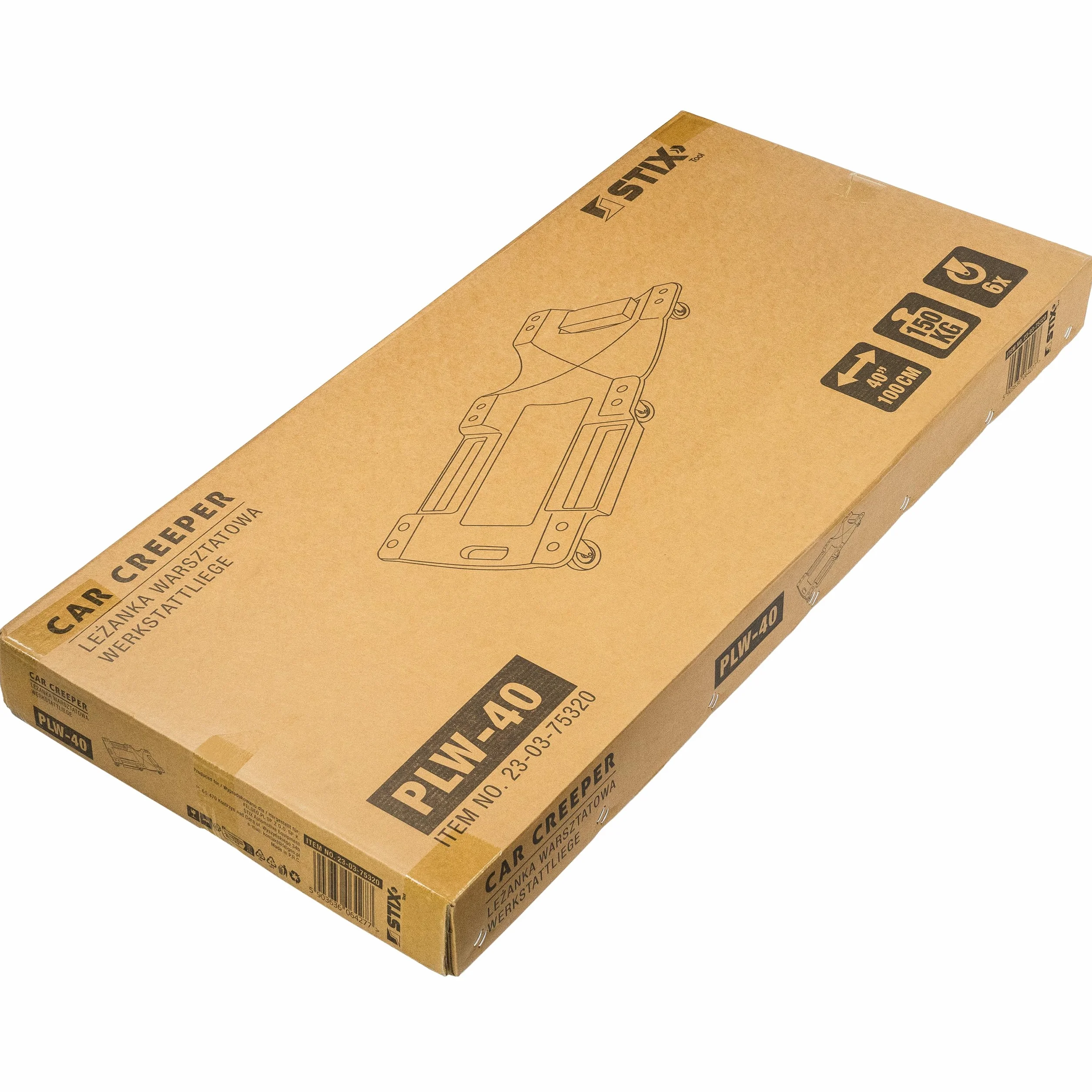 Stix leżanka warsztatowa na kółkach do warsztatu samochodowego 101 cm, leżanka montażowa warsztatowa, nośność 150 kg z zagłówkiem, 6 kół z półkami na narzędzia