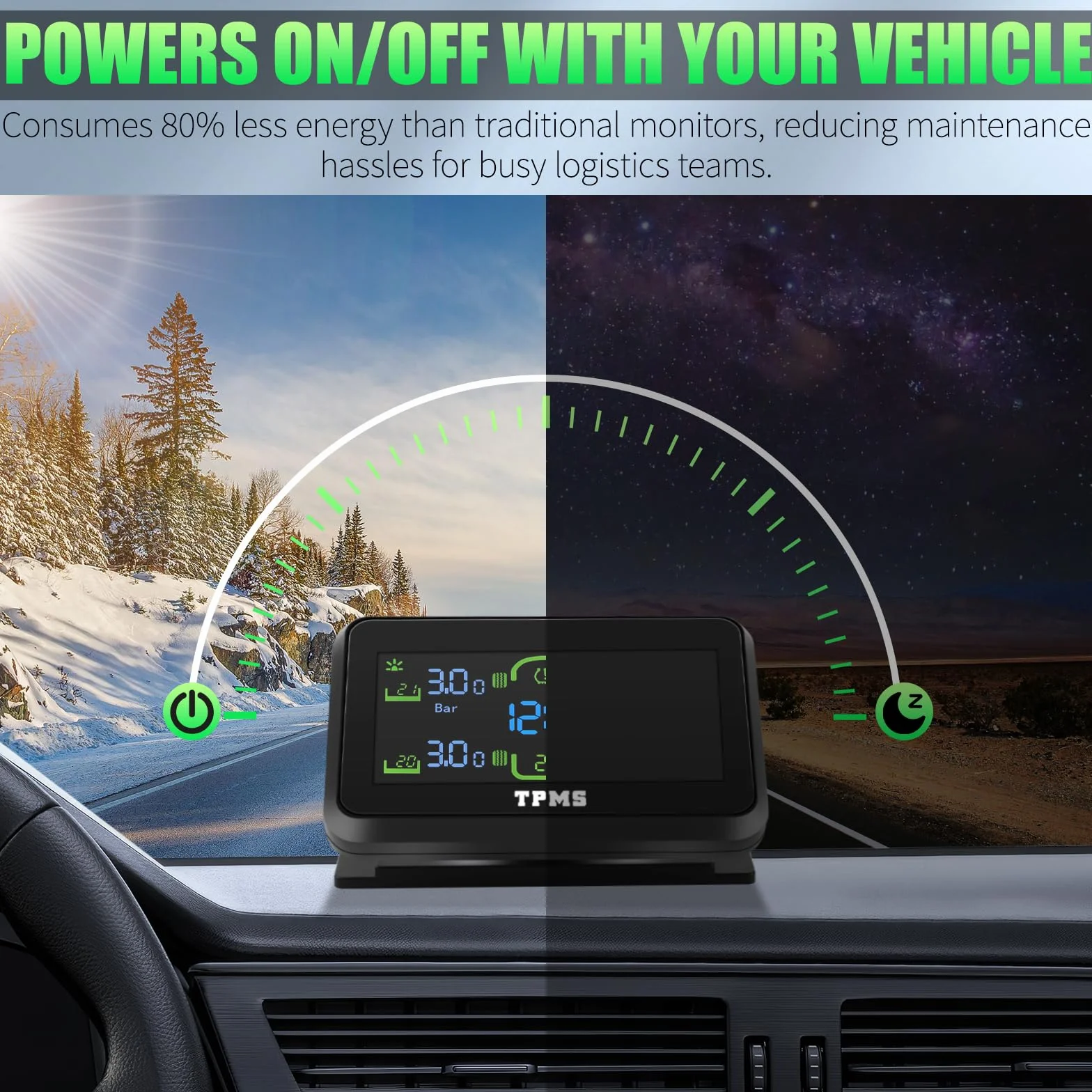 TPMS system kontroli ciśnienia w oponach, ze zdejmowanym uchwytem, ładowanie solarne/USB, 5 systemów alarmowych, 4 zewnętrzne czujniki ciśnienia w oponach, do samochodów ciężarowych, przyczep