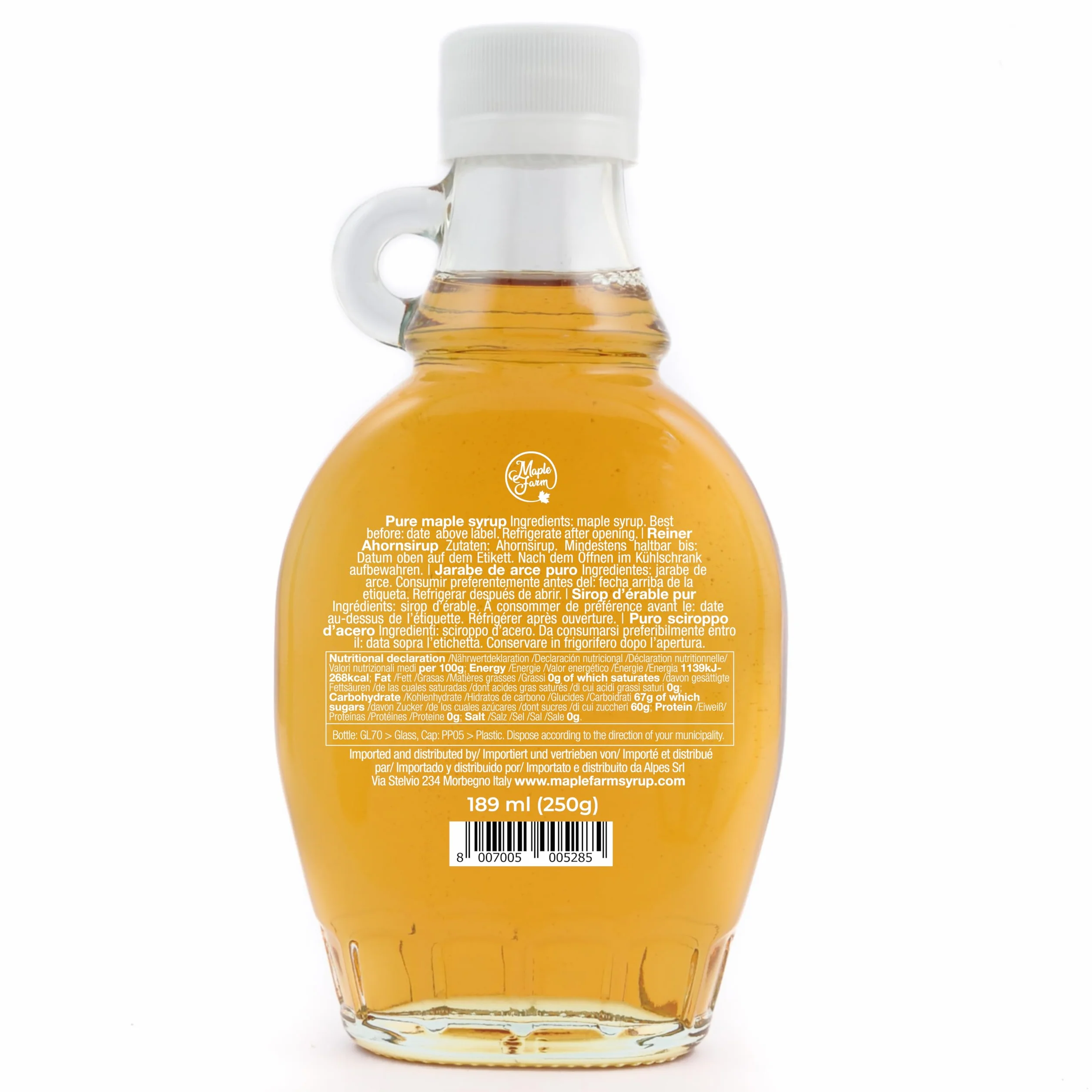 MapleFarm - Czysty syrop klonowy - Wyprodukowano w Kanadzie - Klasa A (Gold, Delicate taste) - Butelka 189 ml (250 g) - Pure maple syrup - Maple syrup