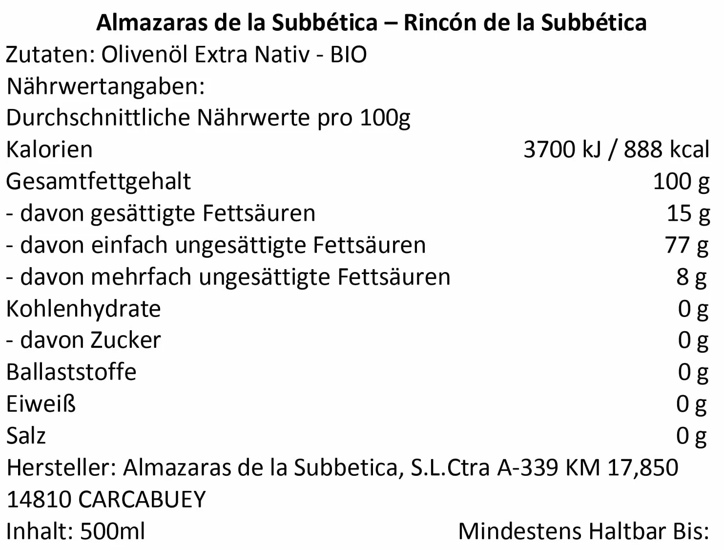 Rincon De La Subbetica bio oliwa z oliwek AOC – zwycięzca Mistrzostw Świata 2012, 2015, 2016 WBOO – 500 ml