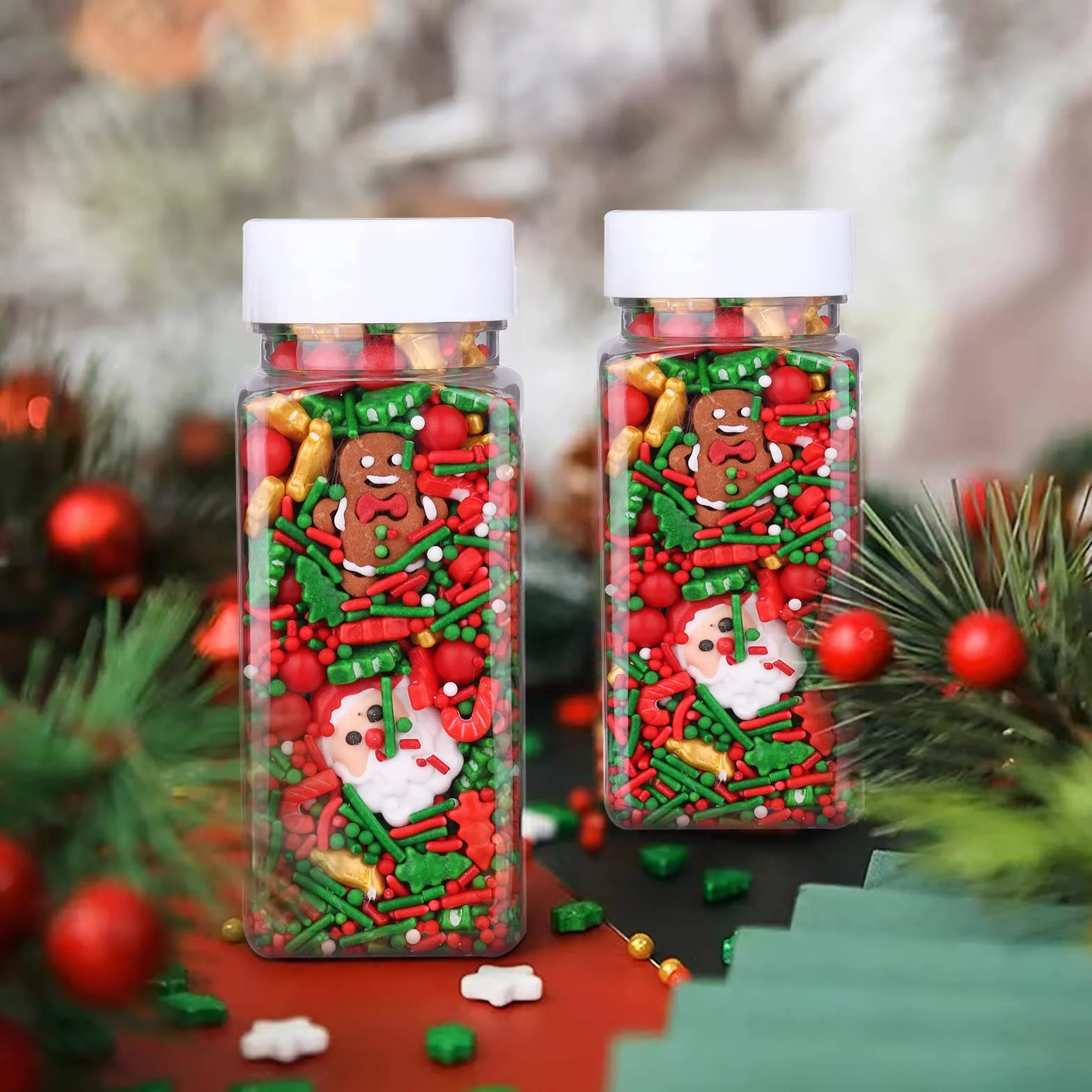 Lukinuo 3,6 oz Boże Narodzenie Sprinkles | Cookie | Ciasto Toppers Candy Mikołaj z piernika | czerwony zielony choinka urlop
