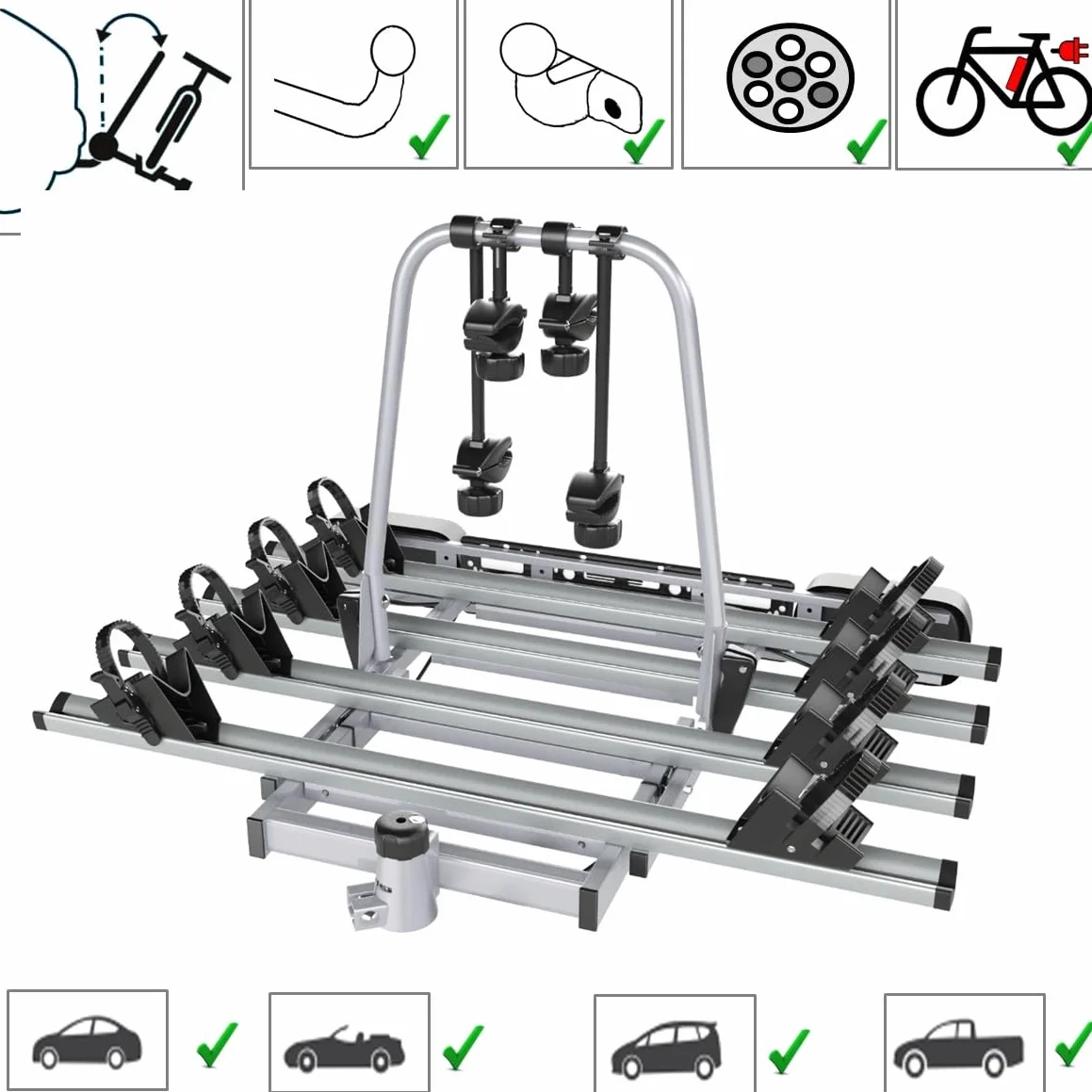AHIRO4 bagażnik rowerowy na 4 rowery, składany, zamykany, ze stali i aluminium