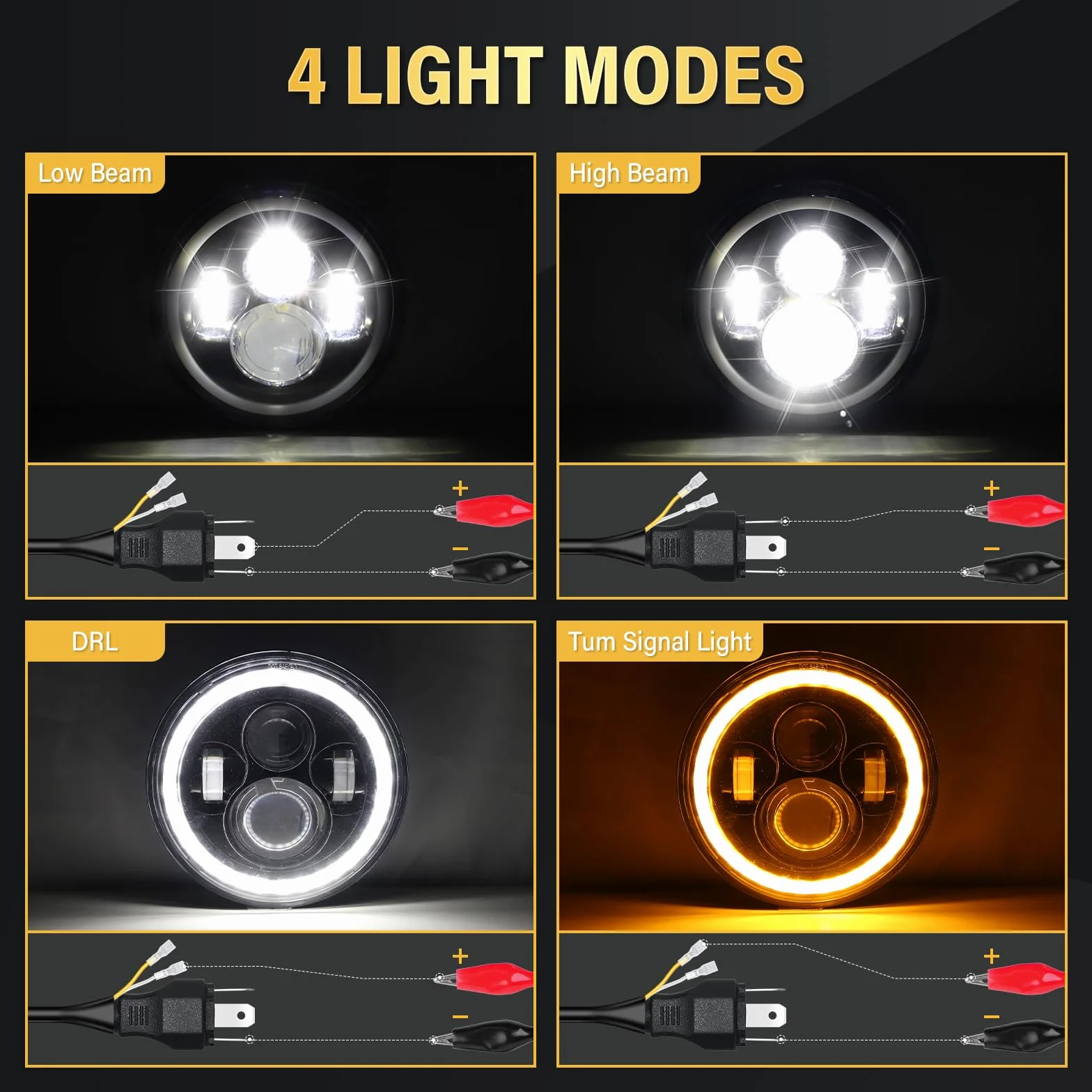 RIGIDON Okrągły reflektor LED 17.8 cm, bursztynowy aureola kierunkowskaz biały DRL światła drogowe/mijania, 4 diody LED 50 W kątowe oczy kompatybilne z Jeep Wrangler JK LJ CJ TJ Dirtbike motocykl