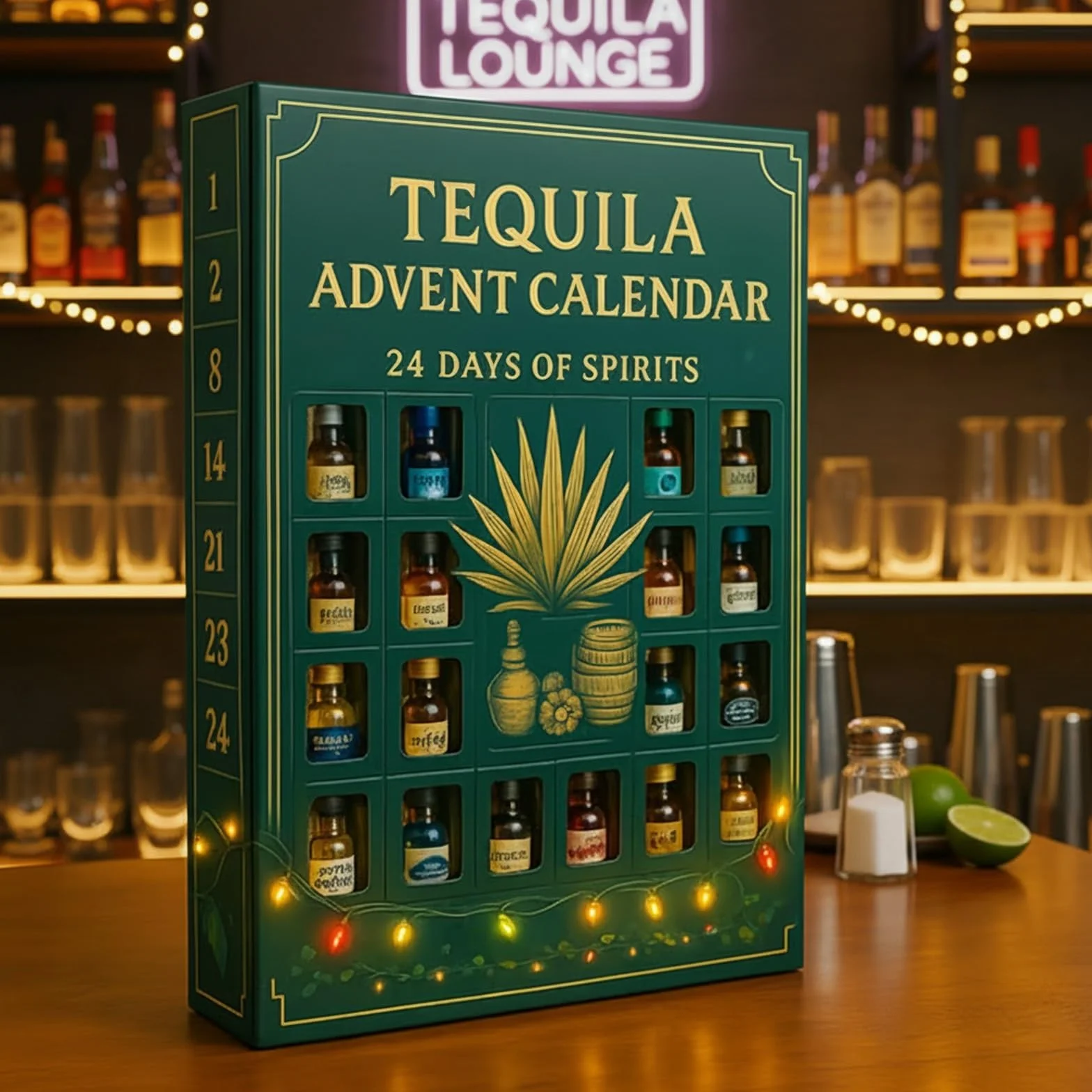 Kalendarz adwentowy na 2025 rok – 24 dni alkoholi premium, limitowana edycja, mini próbnik alkoholu, odliczanie (postarzone Añejo i Blanco Tequila), zestaw upominkowy dla dorosłych i pudełko na Boże