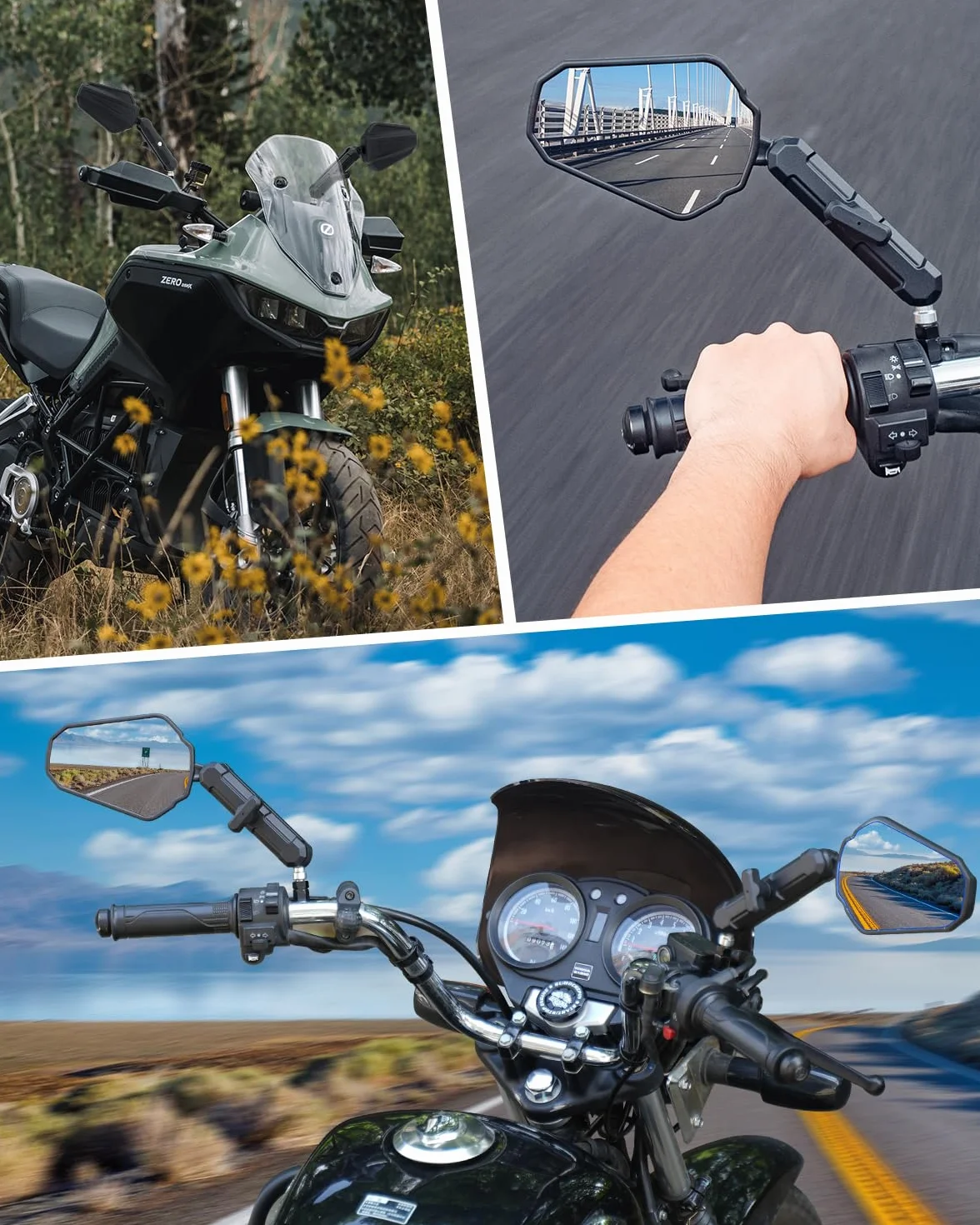 SUPAREE Lusterko wsteczne motocyklowe uniwersalne lusterka wsteczne z homologacją motocykl składane lusterko motocyklowe szlakowe 360° z E-mark M10/M8 kompatybilne z Street Bike Cruiser ATV 1 Paire