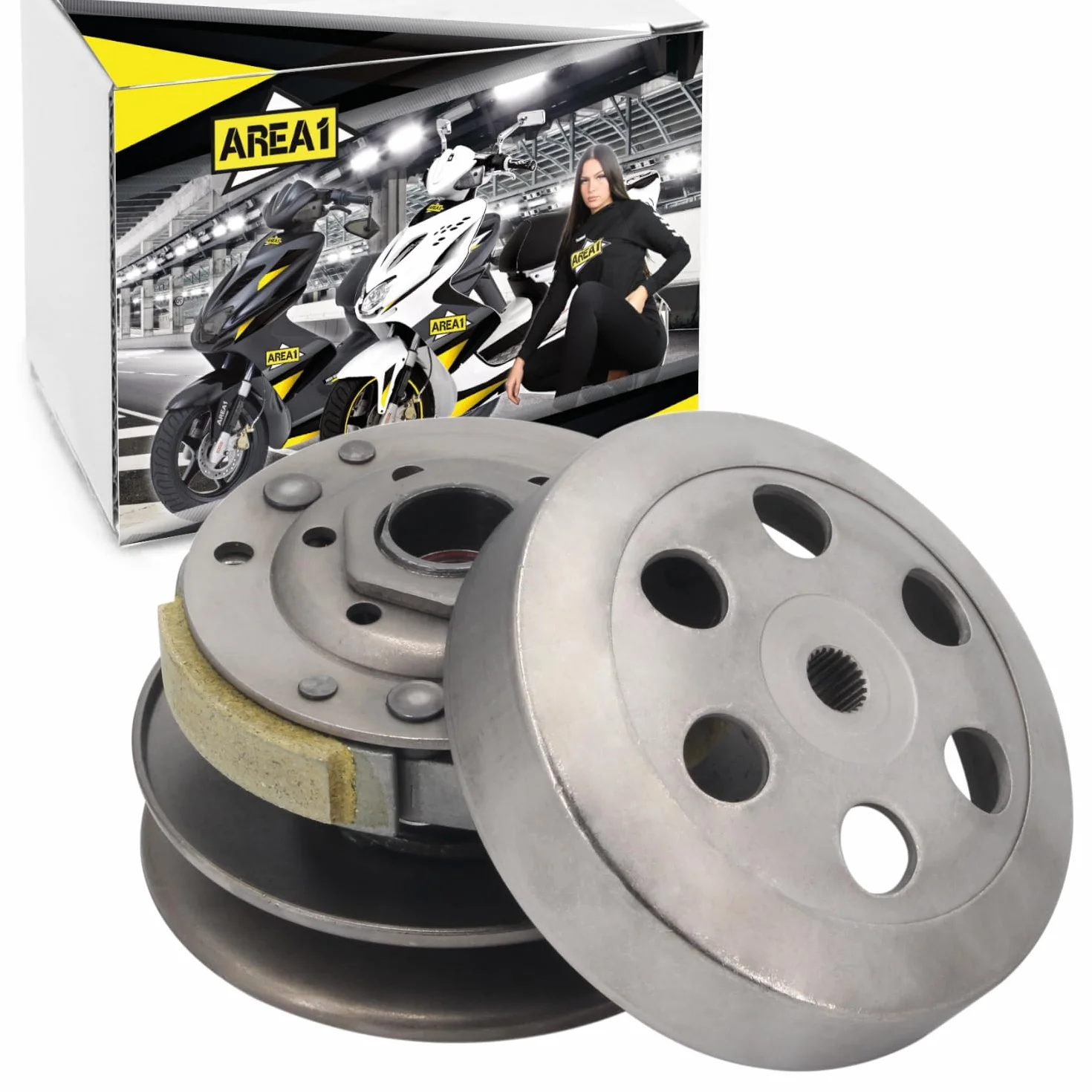 Area1 Zapasowy przetwornik + sprzęgło + dzwonek 107 mm 50 cm³ Chiny 4-suwowy silnik kompatybilny z Peugeot Django Kisbee VClick Motorro Mash Kinroad Jonway JM Motor Gorilla Direct Bikes Lexmoto Motron