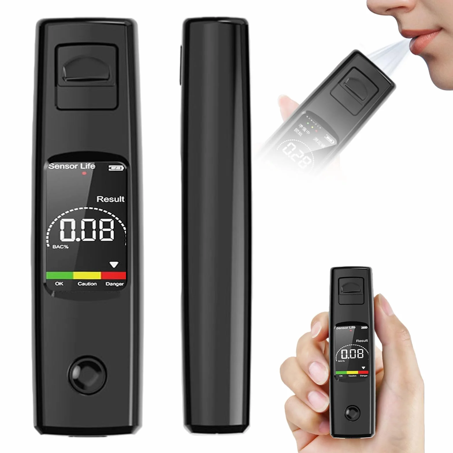 Alkomat bezdotykowy z wyświetlaczem LCD, 3-kolorowy alarm, przenośny miernik alkoholu do samochodu