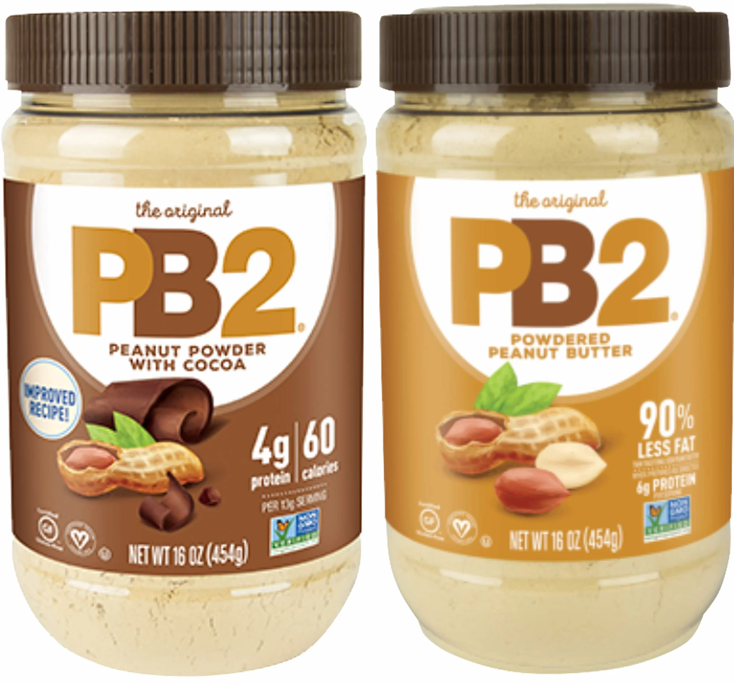 PB2 – zestaw 1 masło orzechowe i 1 masło orzechowe o smaku kakaowym, słoik o pojemności 0,45 g (2 w zestawie)