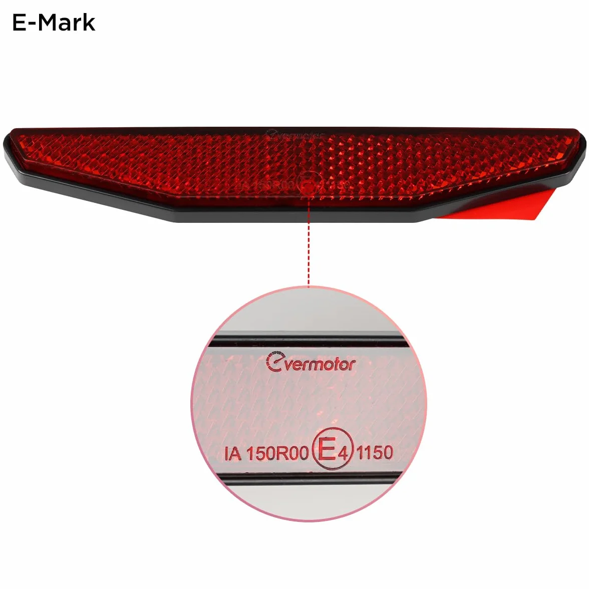 evermotor Odblaski motocyklowe z certyfikatem E4, odblaski tylne, czerwone kocie oczy z aluminiową płytką, samoprzylepne, uchwyt tablicy rejestracyjnej, naklejki na motocykl, 2 sztuki