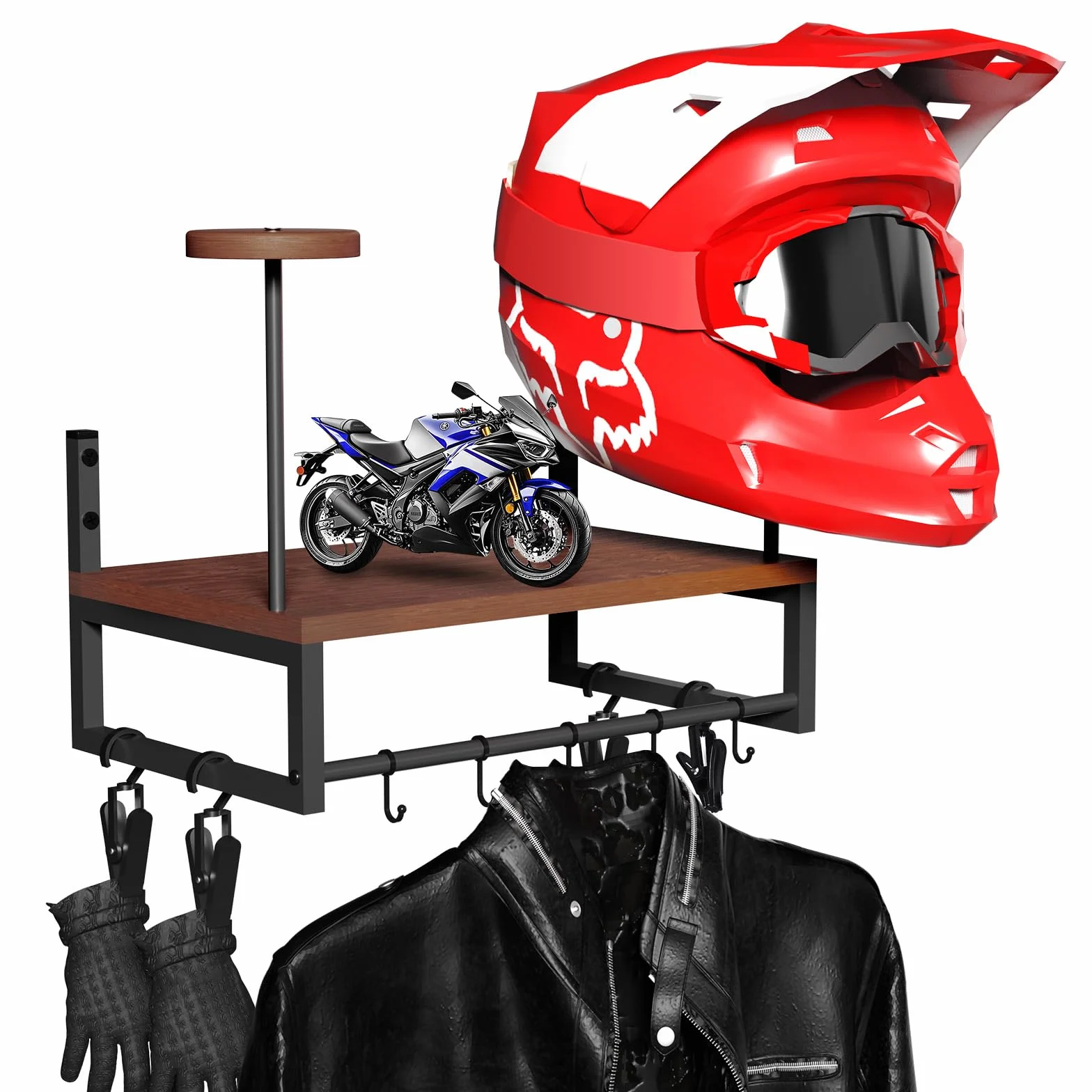 Uchwyt ścienny kask motocyklowy, uchwyt ścienny w stylu retro, organizer ekspozycyjny z akcesoriami motocyklowymi z 2 stojaki na kask taktyczny, do piłki nożnej i sprzętu rowerowego