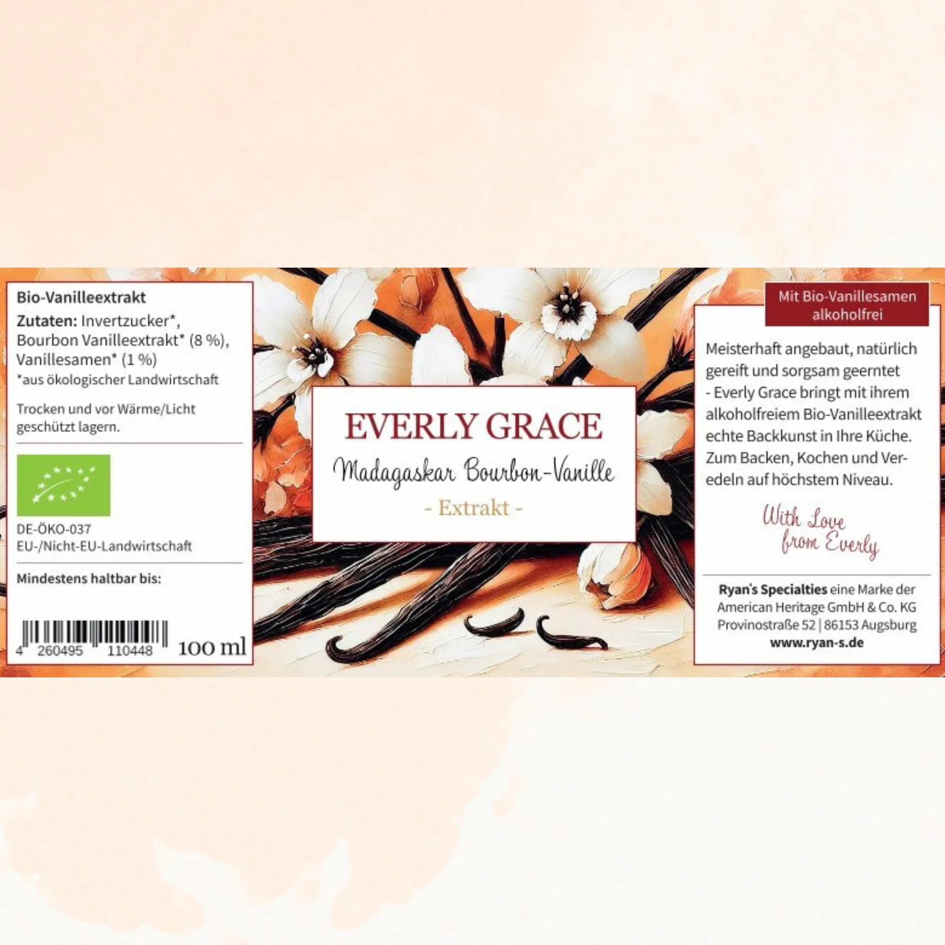 Everly Grace bezalkoholowy ekstrakt z wanilii bourbon z Madagaskaru, wanilia bez alkoholu, płynny ekstrakt waniliowy do pieczenia, naturalna esencja waniliowa, bez dodatków, z prawdziwych strąków
