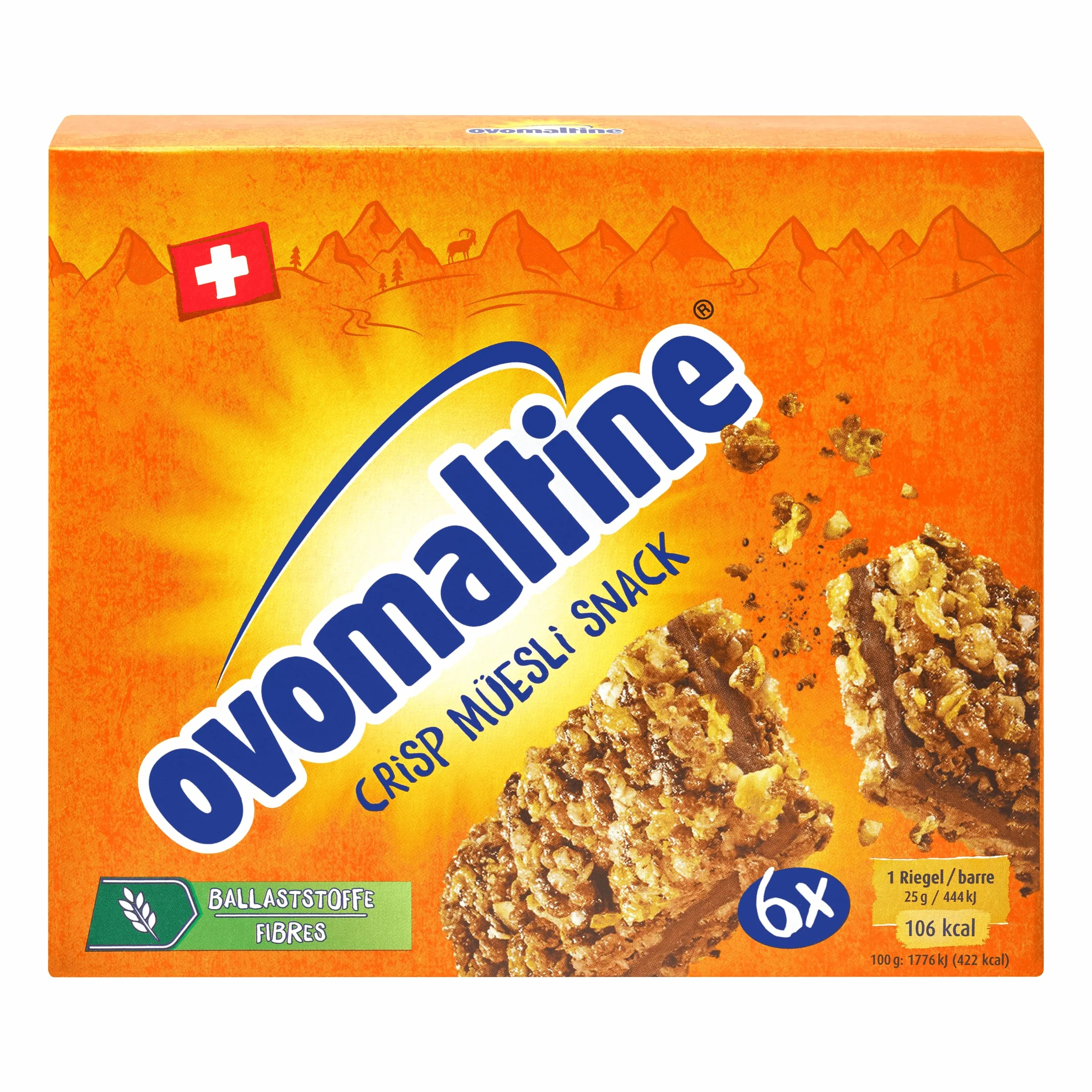 Ovomaltine Crisp batonik musli czekoladowy z płatkami śniadaniowymi z kremem Ovomaltine 6 x 25 g