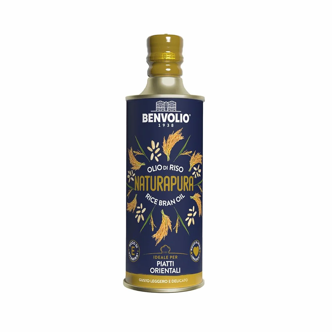 Benvolio 1938 Naturapura Naturalny Olej z Otrębów Ryżowych BEZ GMO 500 ml | Wysoki Punkt Dymienia, Chrupiące Smażenie, Lekkie Podsmażanie, Dania Orientalne | Regeneruje, Odżywia i Stymuluje Włosy