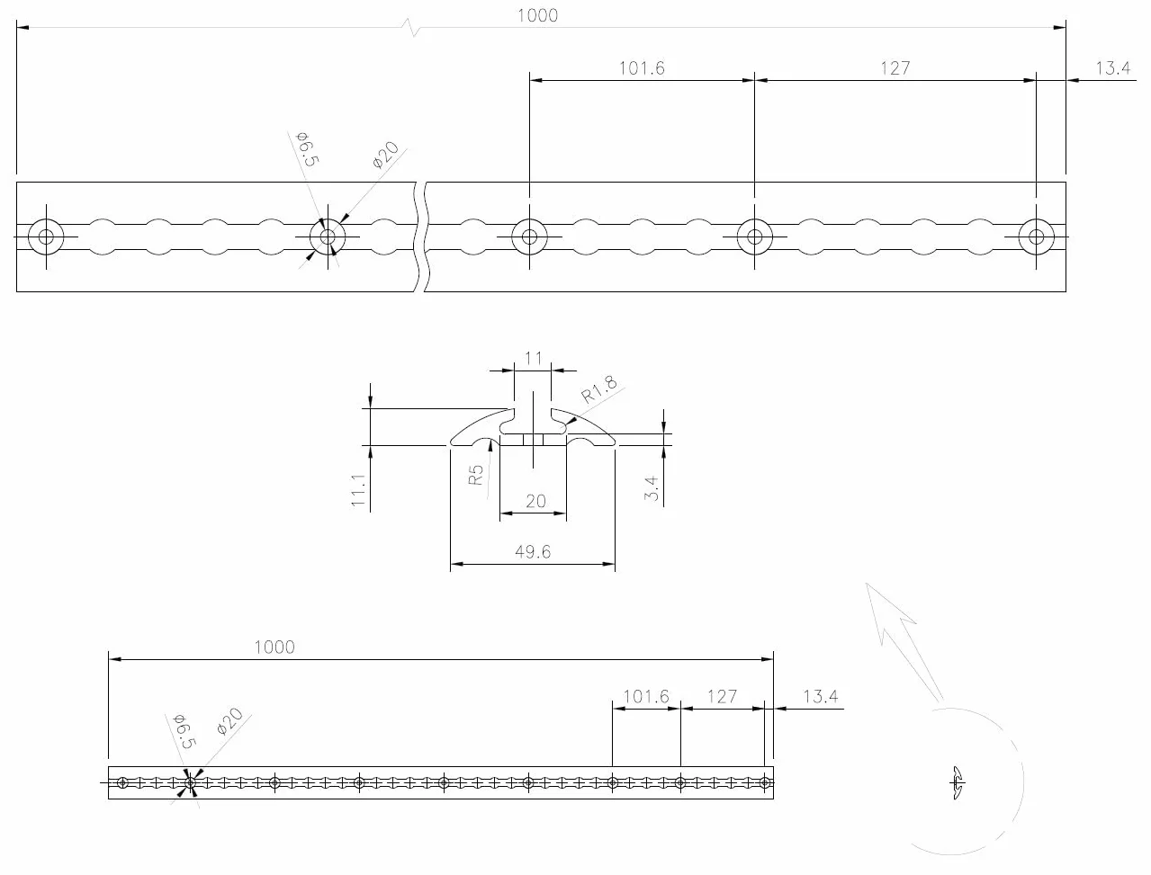 4 x aluminiowa szyna lotnicza 1 m, półokrągły profil nadaje się do przyczep, samochodów osobowych, ciężarowych, kamperów, przyczep kempingowych, warsztatów itp.