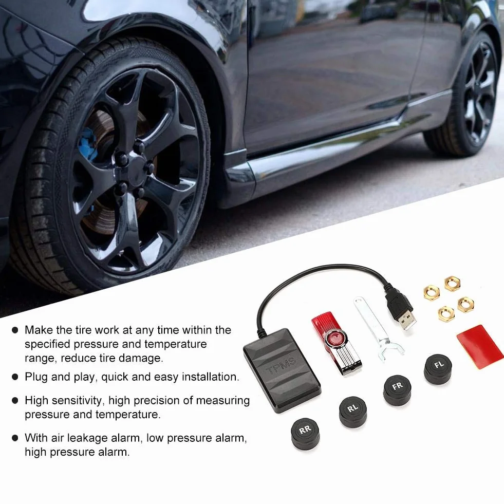 System monitorowania ciśnienia w oponach USB TPMS Alarm monitorowania samochodu z czujnikiem zewnętrznym do nawigacji Android dla wszystkich samochodów