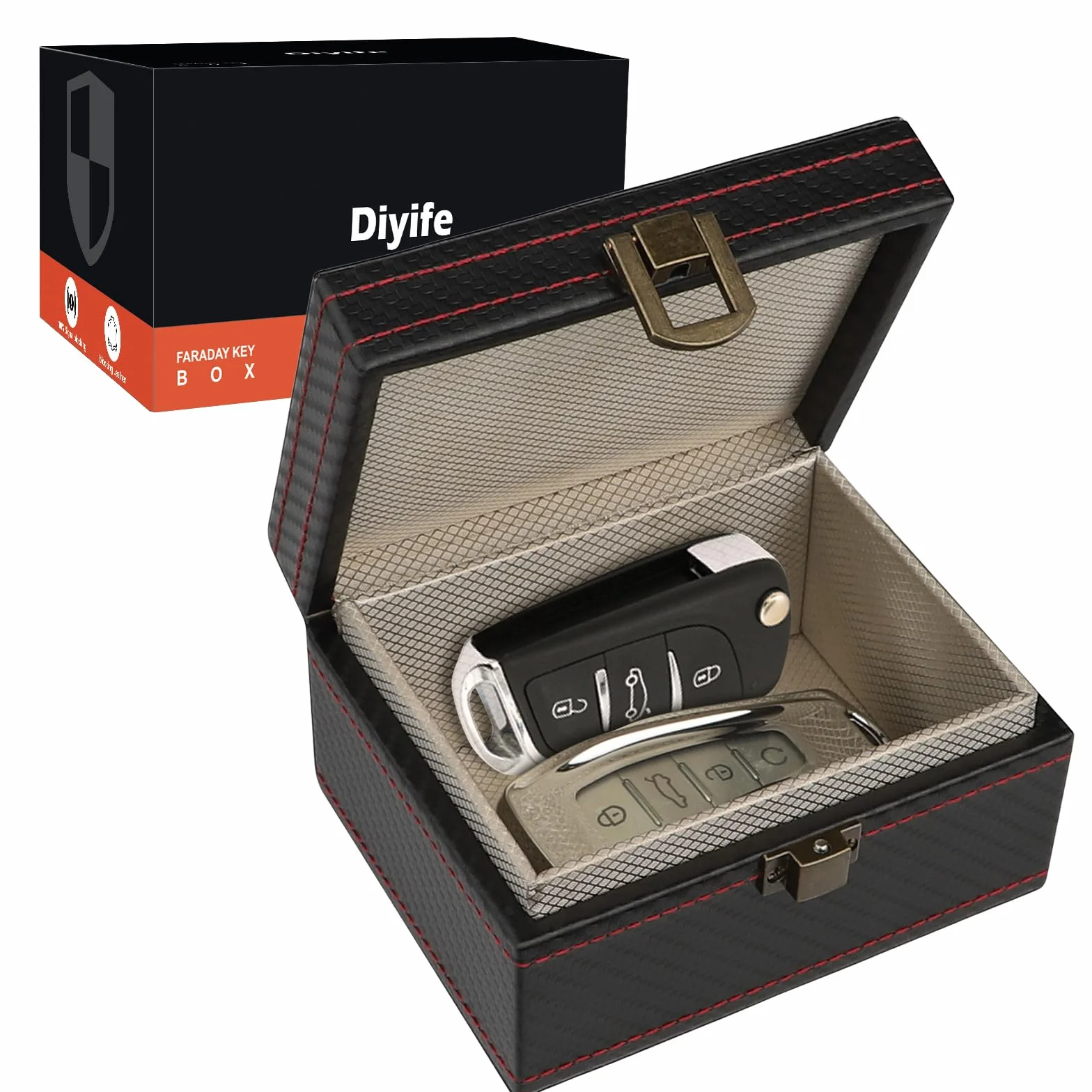 Diyife Faraday Box Keyless Go etui ochronne na kluczyki samochodowe, skóra, pudełko blokujące sygnał RFID 11,7 x 9,2 x 6,4 cm
