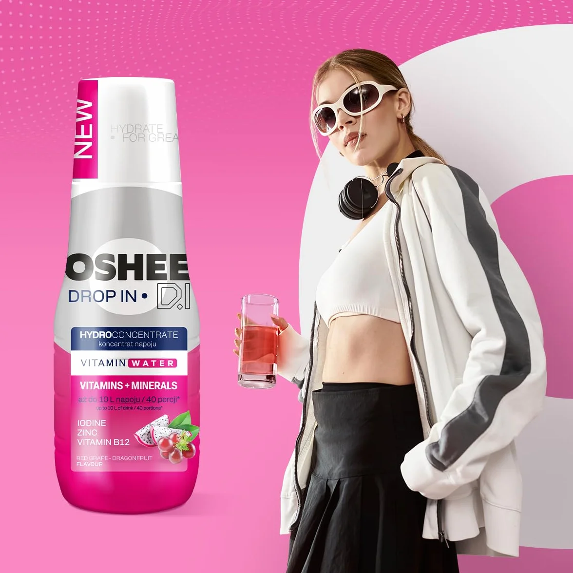 OSHEE DROP IN - Zestaw 9 x Hydrokoncentrat 500 ml - Czerwone Winogrono i Smoczy Owoc - Witaminy i Minerały - Bez Sztucznych Dodatków - Do 10 L Napoju
