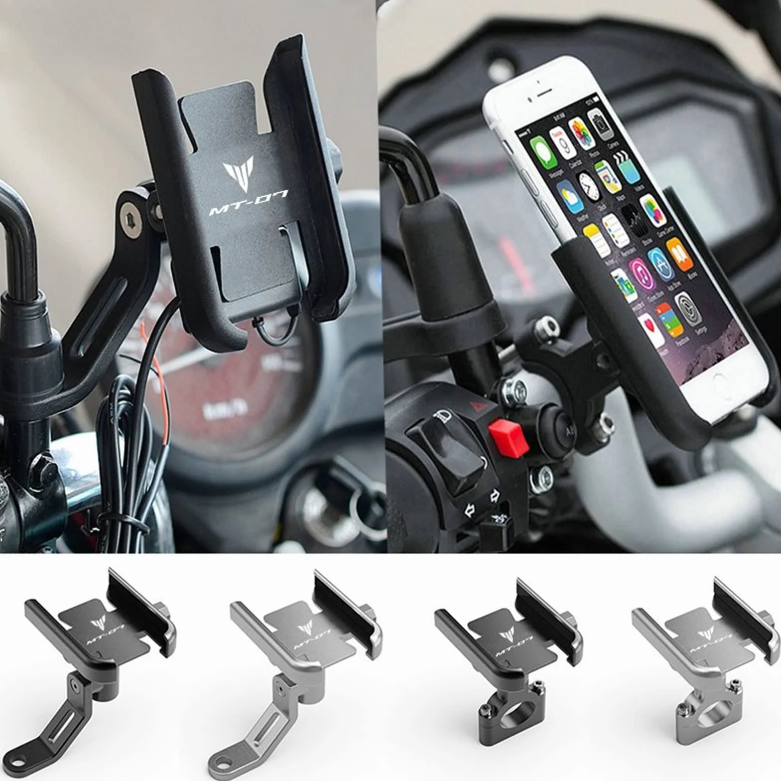 Dla YAMAHA MT-07 MT07 MT 07 Akcesoria Motocyklowe Kierownica Uchwyt Na Telefon Komórkowy GPS Wspornik Stojaka Mocowanie Motocyklowe (Kolor : Handlebar Black)