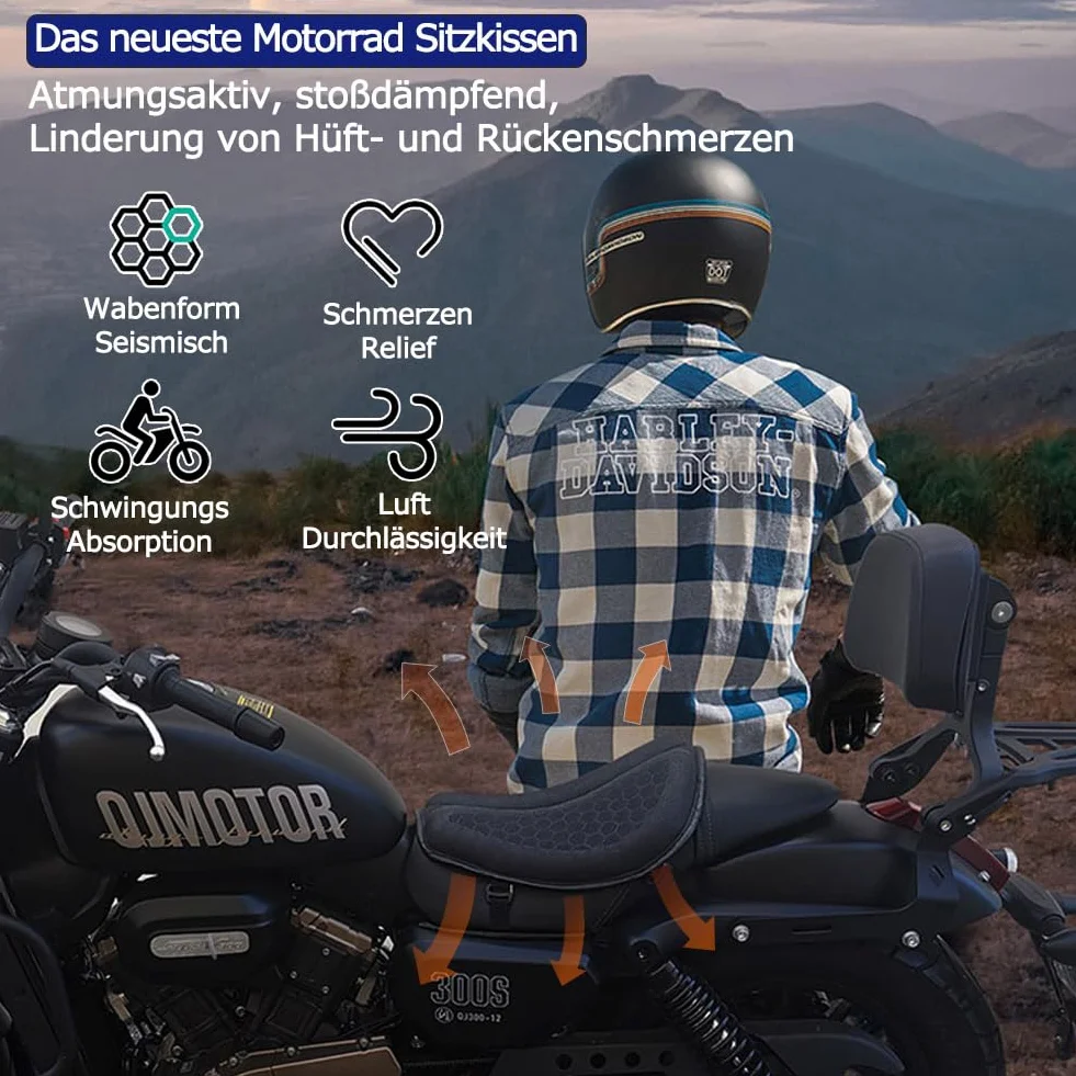 Składana żelowa poduszka na siedzenie motocyklowe, pokrowiec na siedzenie motocyklowe, duża struktura plastra miodu 3D, amortyzacja wstrząsów, oddychająca podkładka na siedzenie na długie
