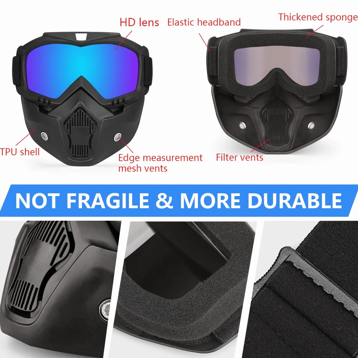 TAIZER Zdejmowane gogle motocyklowe, ochrona przed kurzem, motocross, wiatroszczelna maska na twarz, wiatroszczelna, odporna na zamglenie, jazda konna, rower dirtbike motocross
