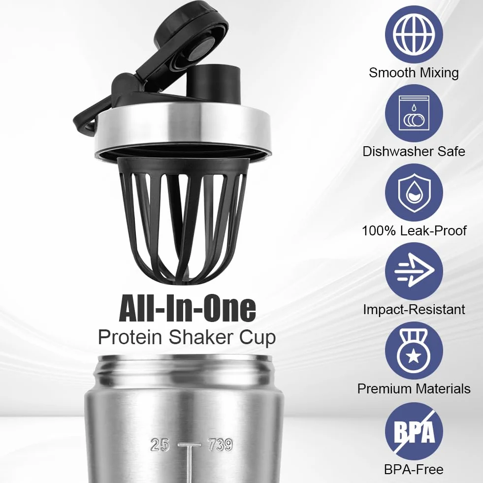 Shaker do białka 7500 ml ze stali nierdzewnej, szczelny, bez BPA