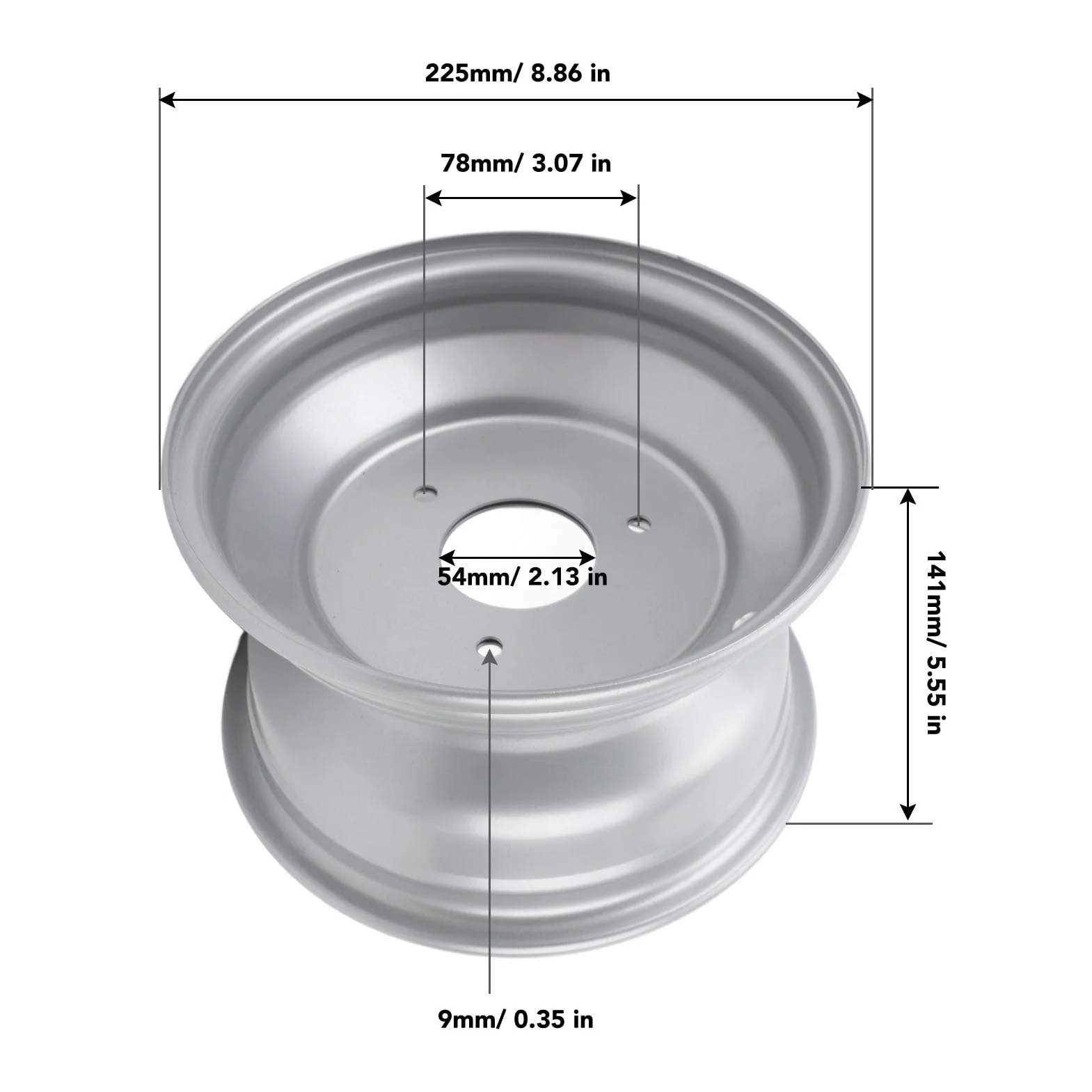 8-calowa Piasta Koła Stop Aluminium 3 Otwory Mocna Konstrukcja Obręcz Koła do Wózka ATV Kart Elegancki Wygląd Ulepsz Swój Pojazd (Szerokość z tyłu 170 mm / 6,7 cala)