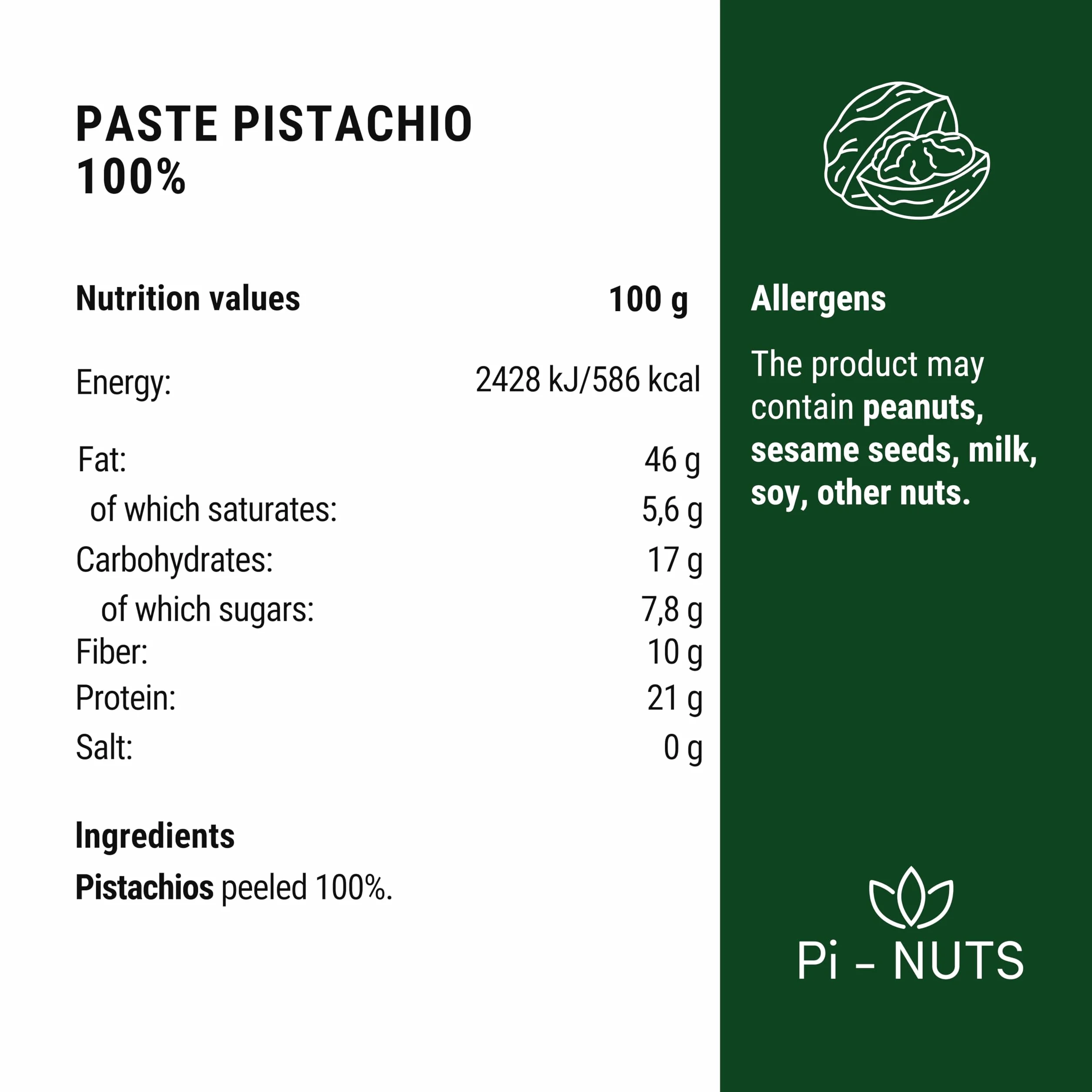 Pi-nuts Pasta pistacjowa krem z pistacji 100% 1kg