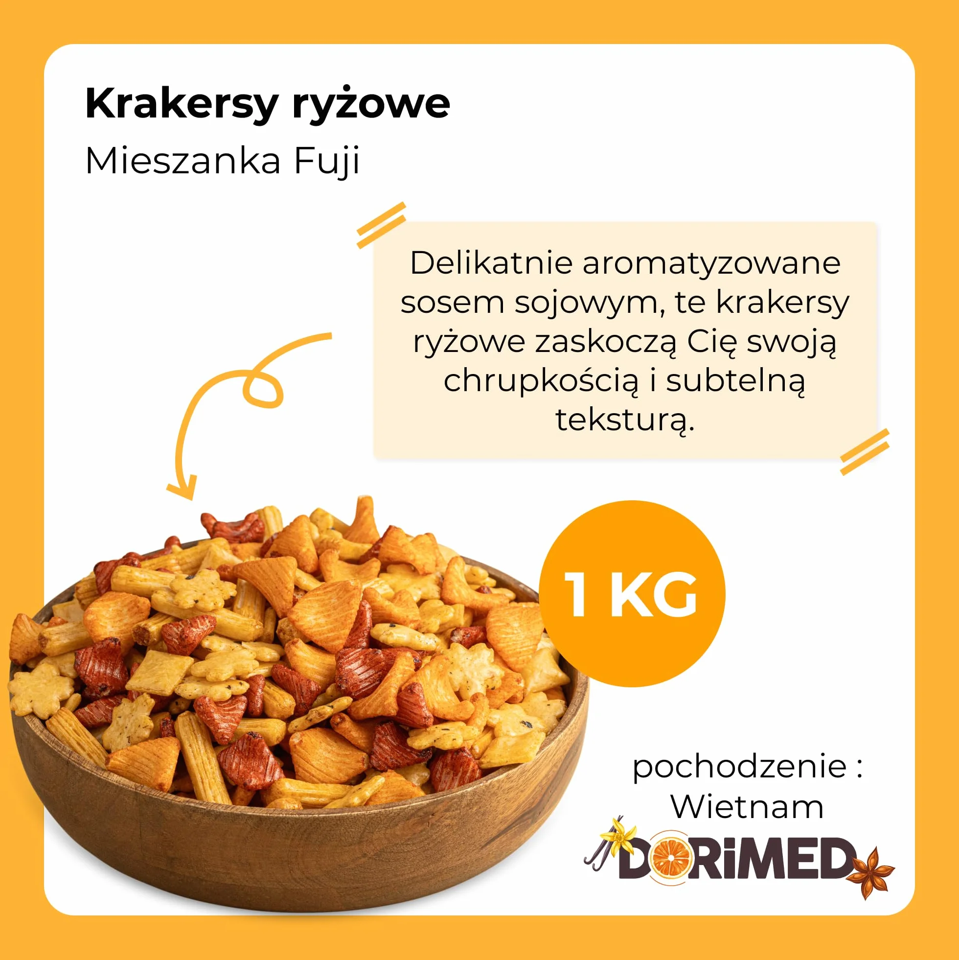 Fuji Mix 1 kg - słone przekąski ryżowe | chrupiące krakersy o delikatnym smaku soli pieprzowej | zdrowa przekąska wysokiej jakości dla zrównoważonego odżywiania | Dorimed