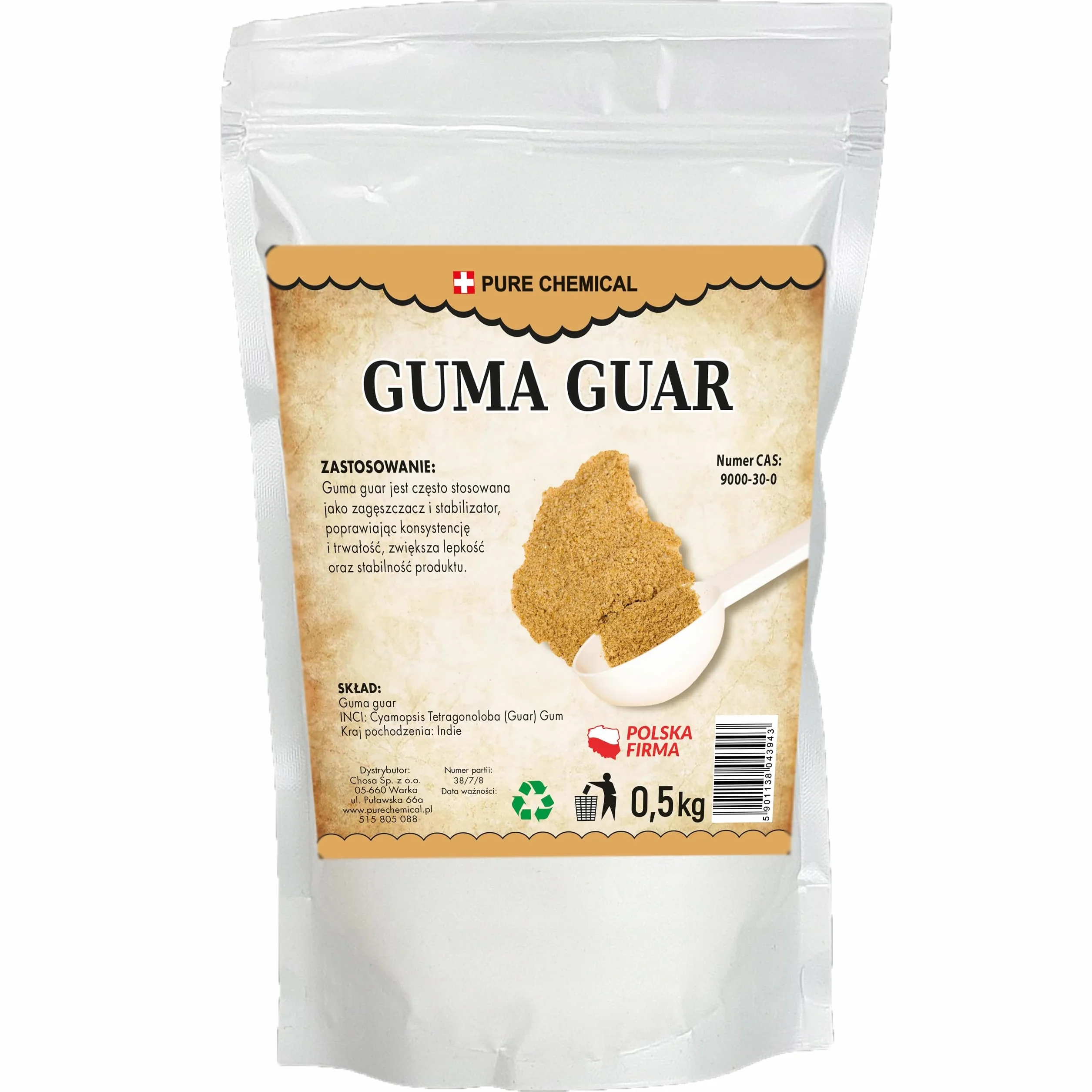 PURE CHEMICAL Guma Guar w Proszku Organiczne Bezglutenowa Zagęszczacz 500g