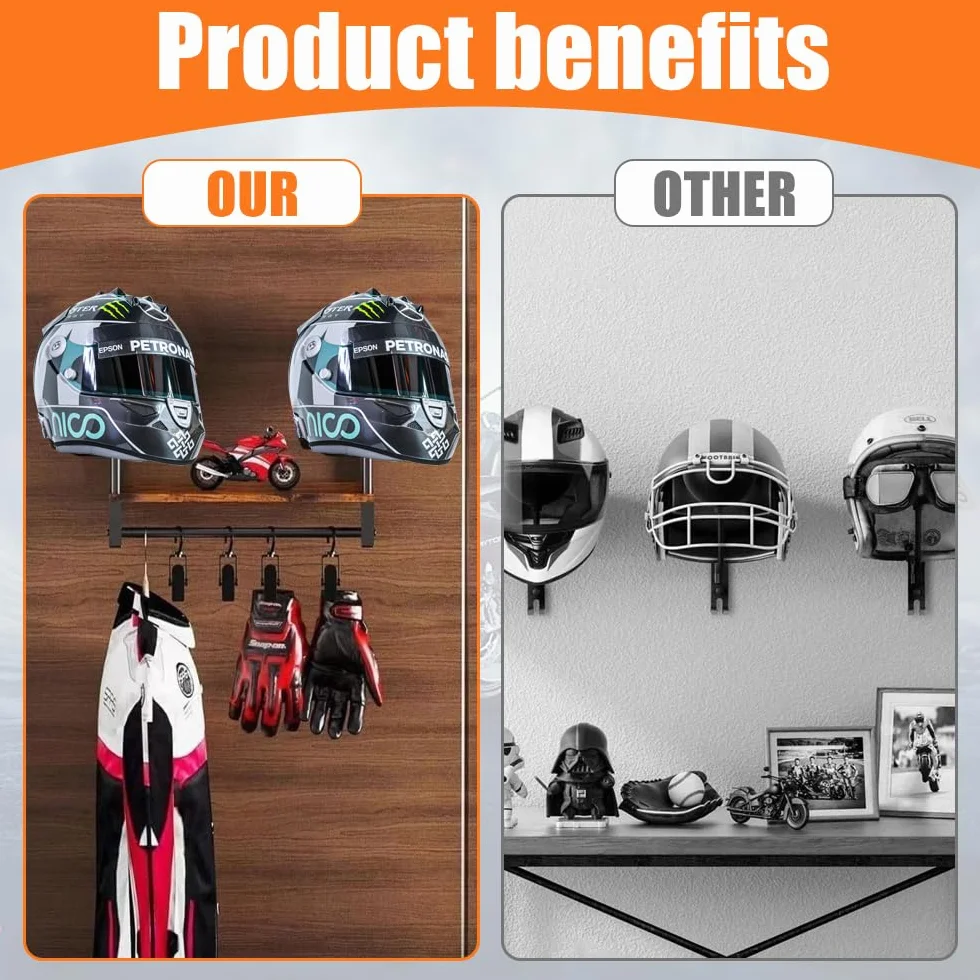 Uchwyt na kask ścienny, uchwyt na kask z 4 haczykami na rękawiczki motocyklowe, uchwyt na kask motocyklowy, uchwyt na kask motocyklowy z podpórką na płyty, organizer do prezentacji, do kasku