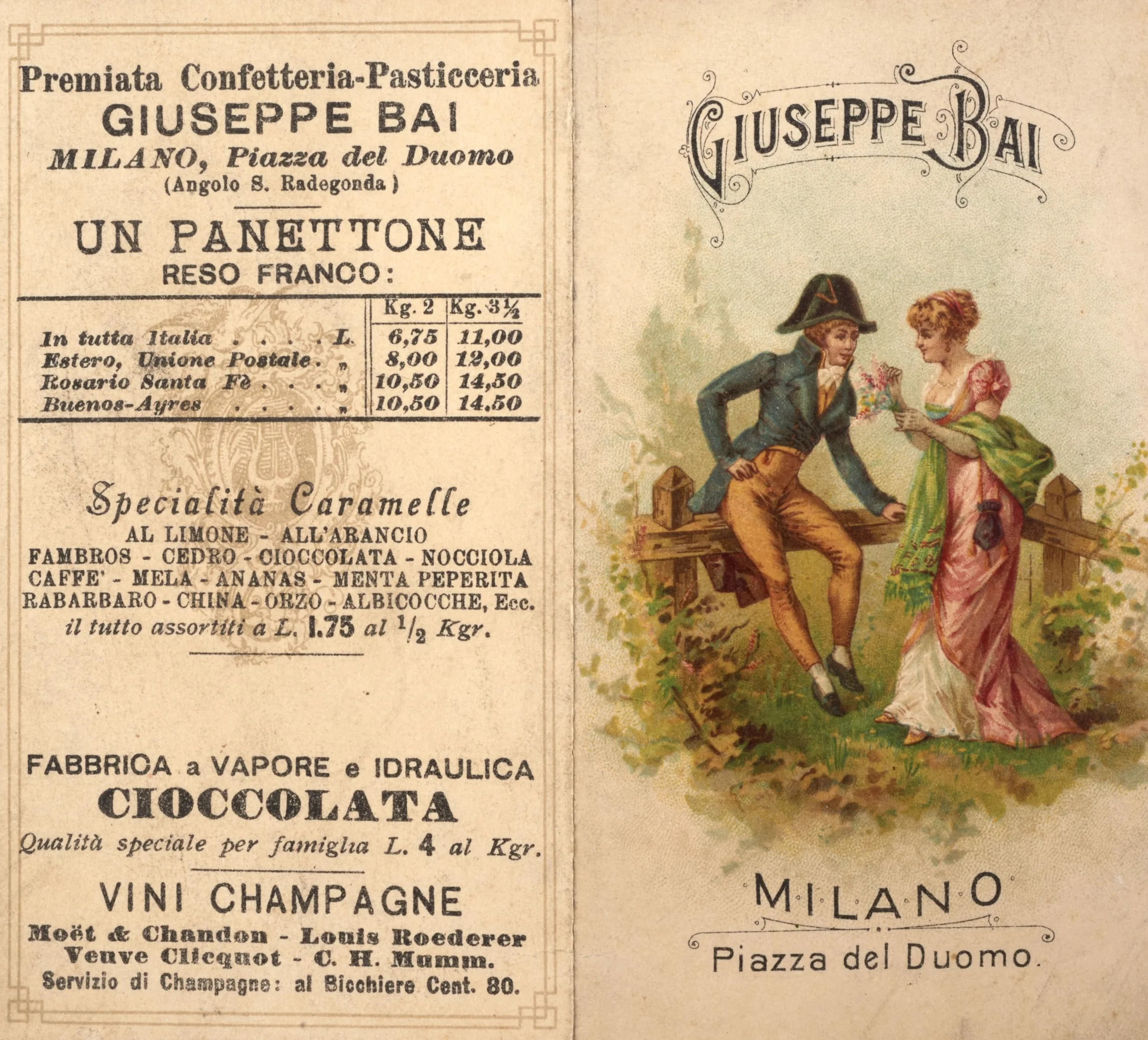 BAJ MILANO 1768 - Panettone Mugnaga Meneghina (Albicocca Milanese) - W blaszanym pudełku z historycznymi obrazami i wytłoczoną pokrywką - z historyczną broszurą