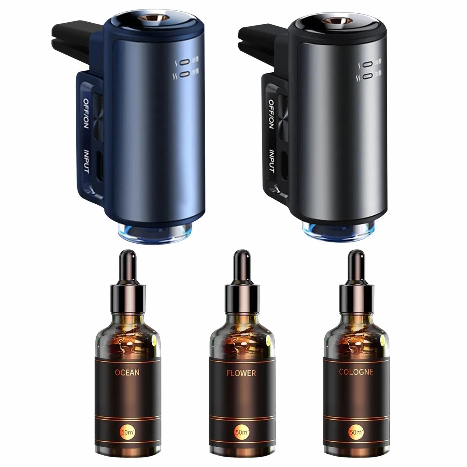 Samochodowy elektryczny dyfuzor powietrza Aroma nawiew samochodowy nawilżacz aromaterapia mgła olej z ziaren drewna automatyczny odświeżacz powietrza zapach perfum (Size : 1 set Blue)