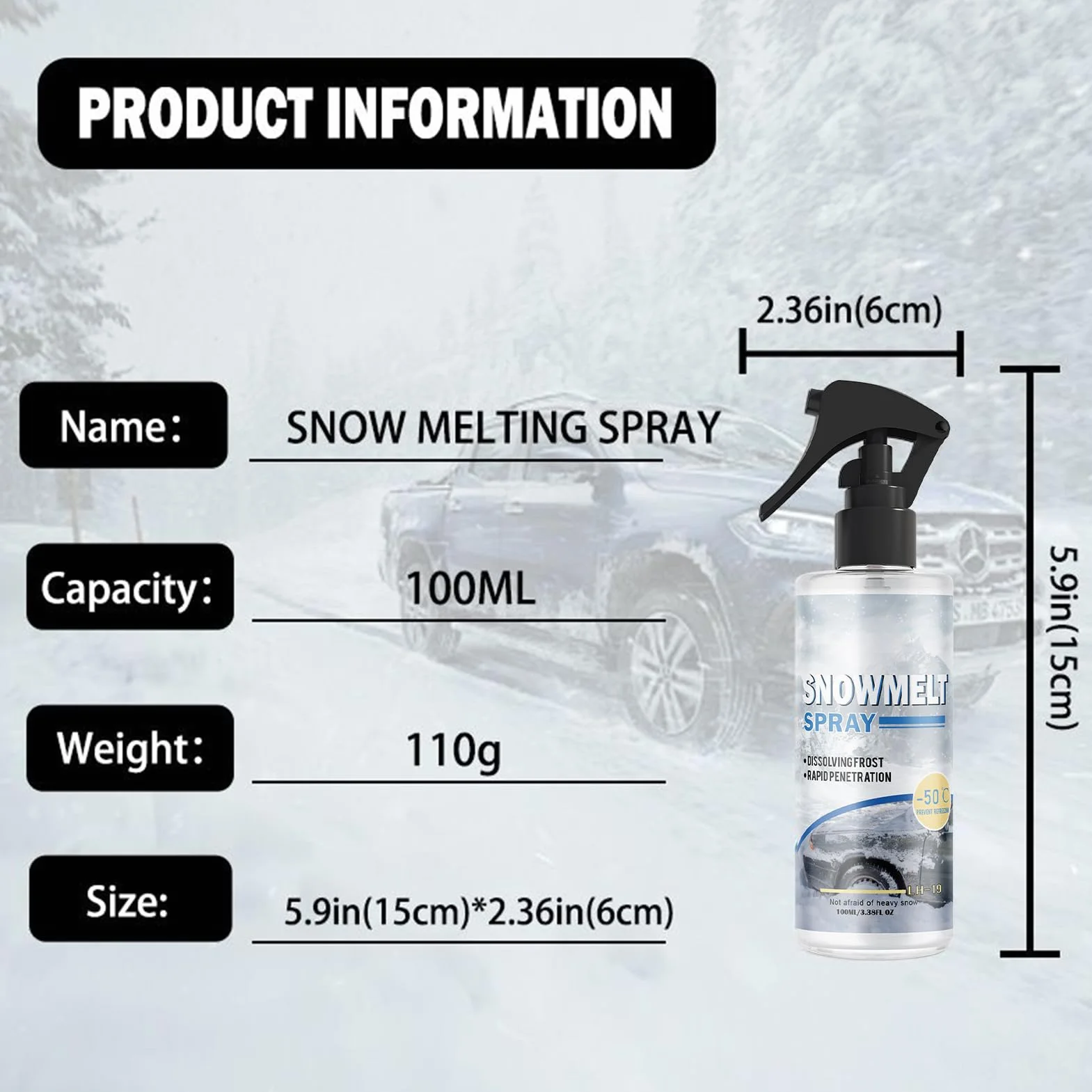 Odmrażacz do szyb samochodowych - Środek Do Odmrażania I Czyszczenia 100ml - Odmrażacz i płyn do spryskiwaczy szyb,Do Usuwania Lodu I Szronu Z Okien Zewnętrznych Zamrażarki I Lodówki Na