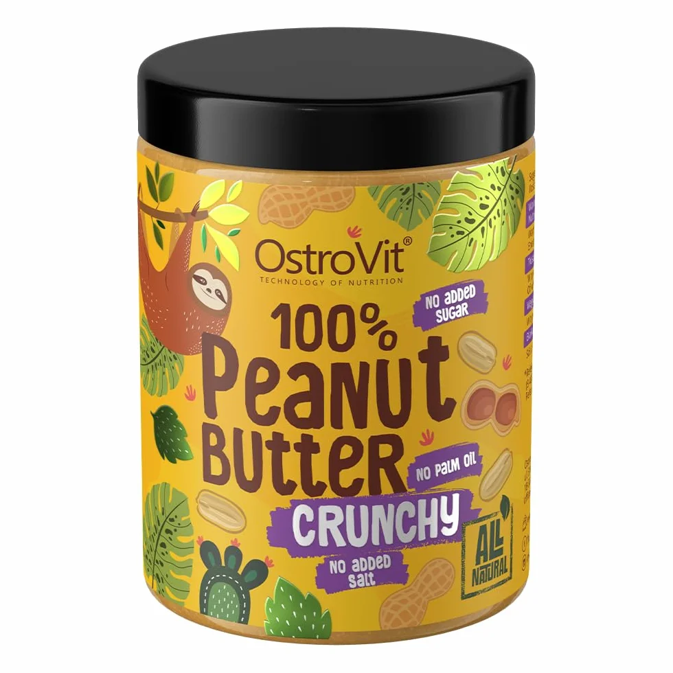 OstroVit 100% Krem Orzechowy Crunchy | 1000 g | 100% Orzechów Ziemnych | Bez Cukru, Bez Soli, Bez Oleju Palmowego | Naturalne Masło Orzechowe | Źródło Białka